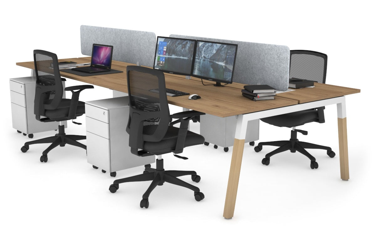Quadro A Legs 4-Person Office Workstation with Wood Legs & Cross Beam [1800L x 700W] - Perfect for Collaborative Workspaces, Home Offices, and Modern Work Environments
