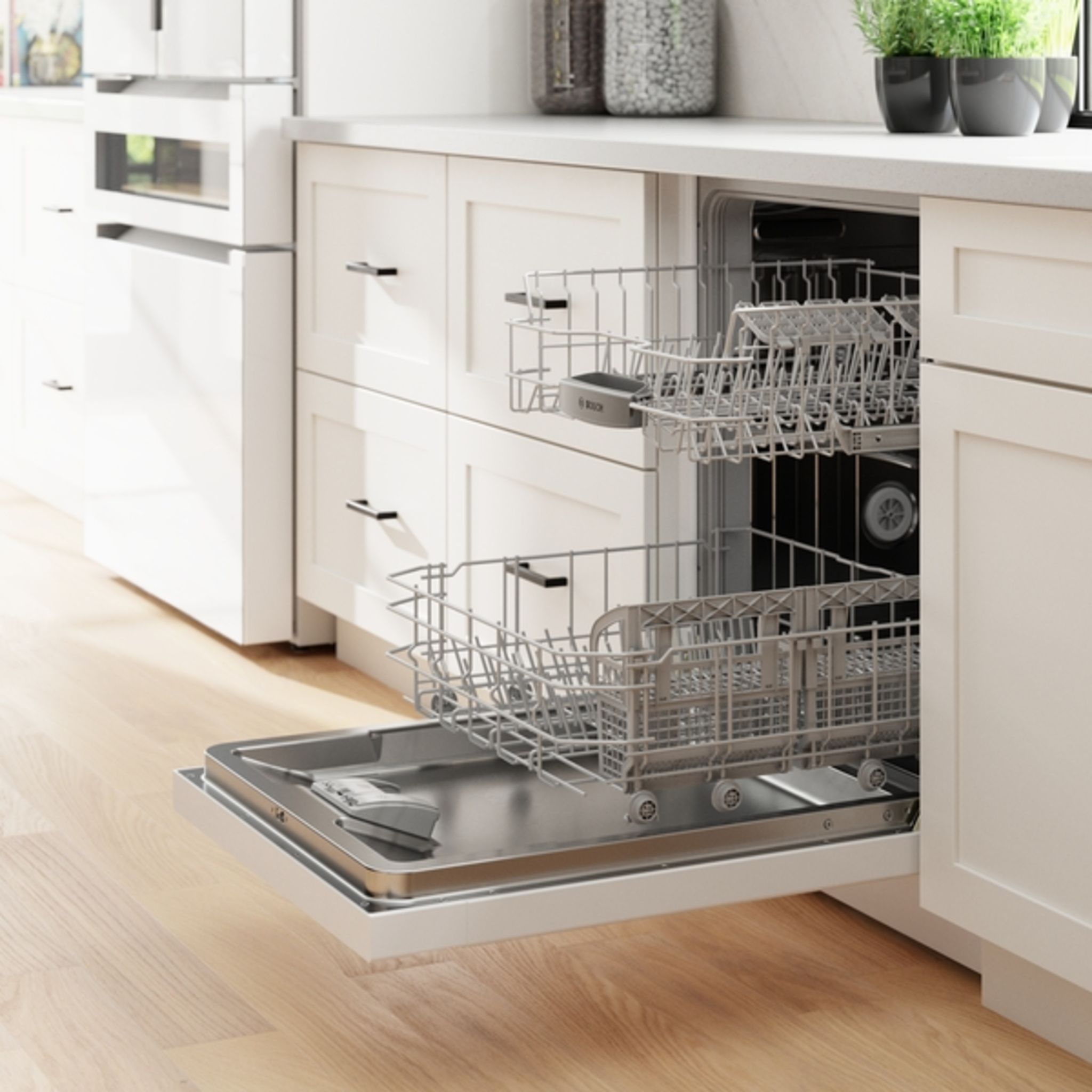 Bosch 300 Series SHE4AEM2N Built-In Dishwasher - 44 dBA, 16 Place Settings, White - Perfect for Kitchens with Stainless Steel Appliances