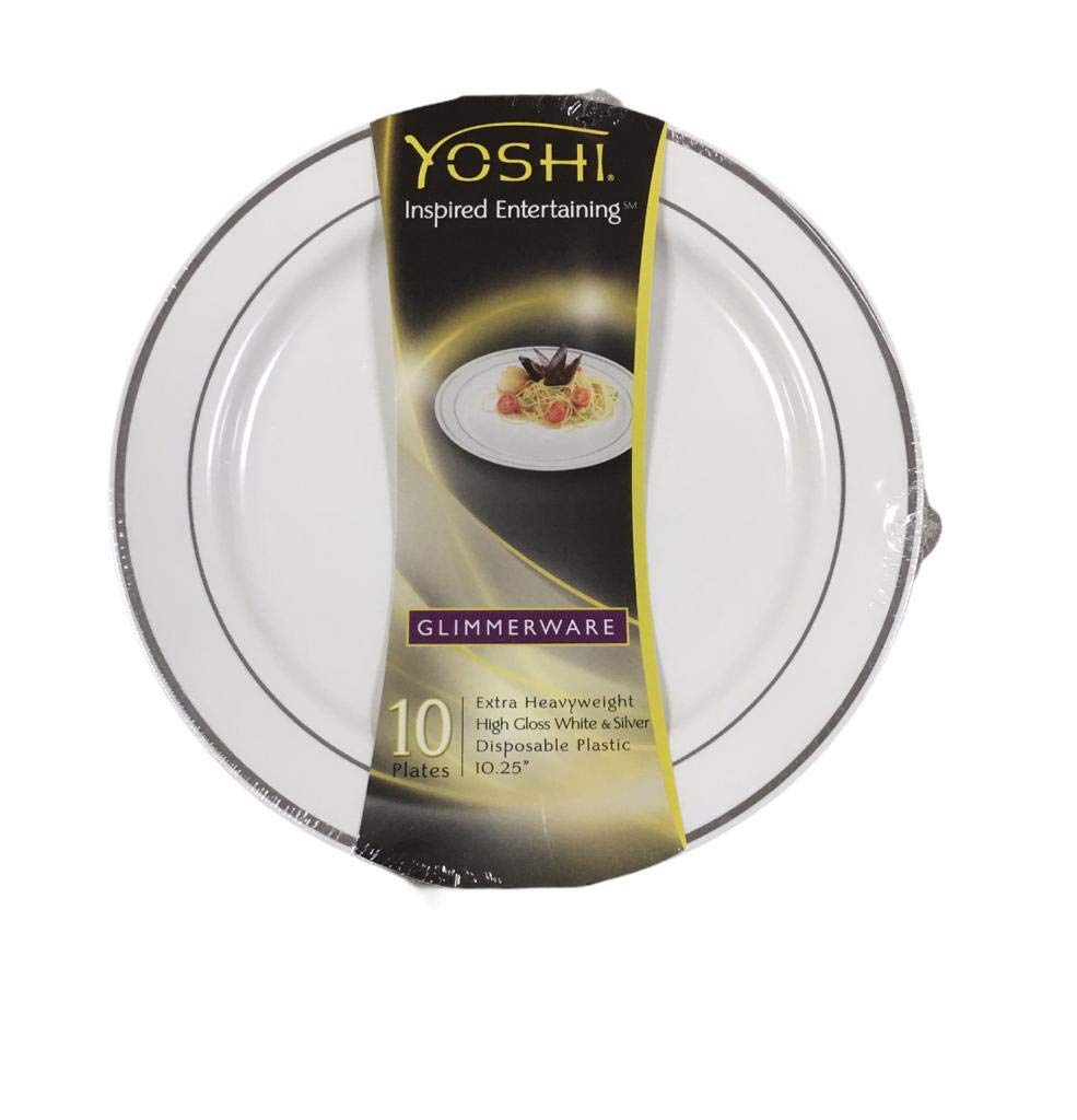 Koyal Glimmerware 10.25-Inch White and Silver Dinner Plates - Set of 120 - Elegant Tableware for Weddings, Parties, and Fine Dining