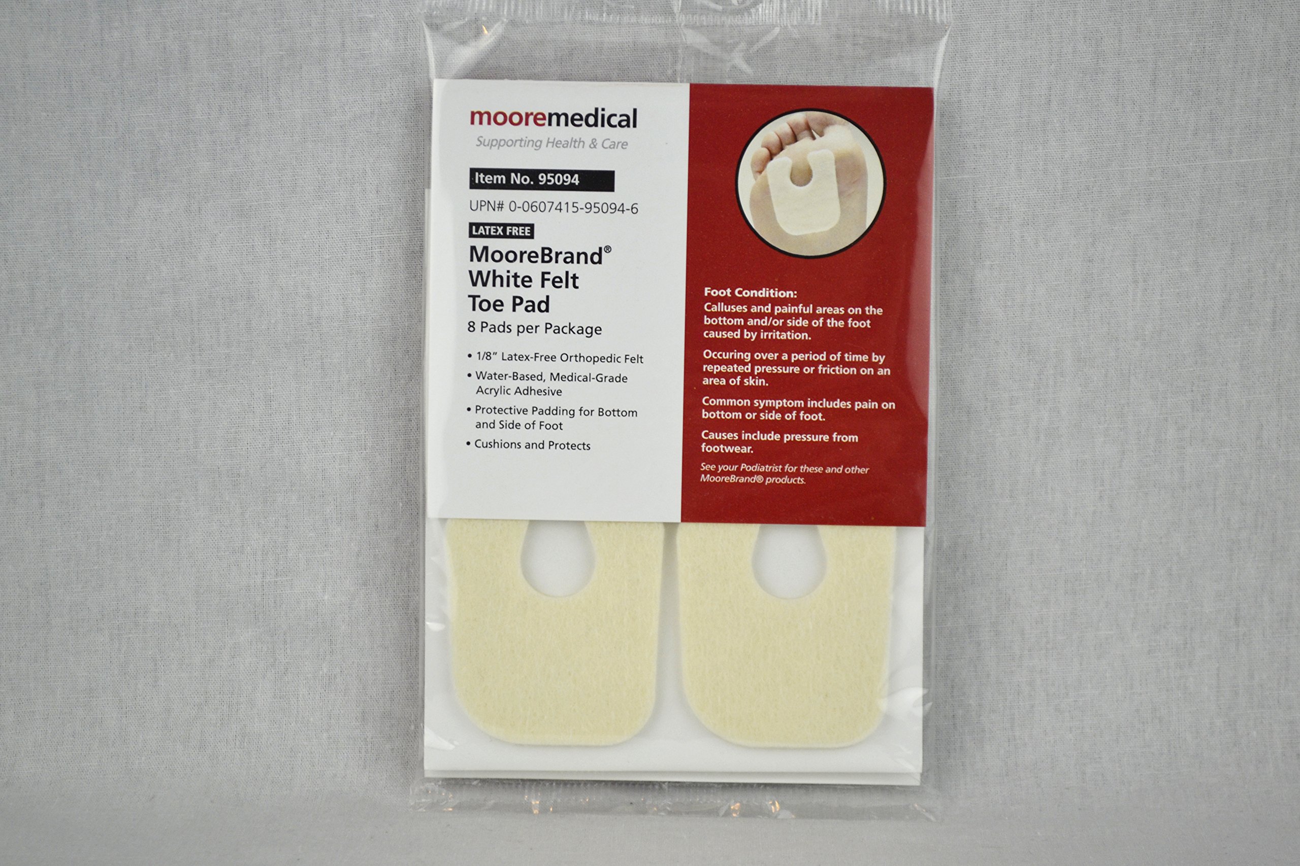 McKesson Adhesive Felt Toe and Callus Pads - 1/8 Inch Thick, White, 8 Count Pack - Foot Pain Relief for Corns, Bunions & Calluses - Perfect for Daily Comfort & Diabetic Foot Care