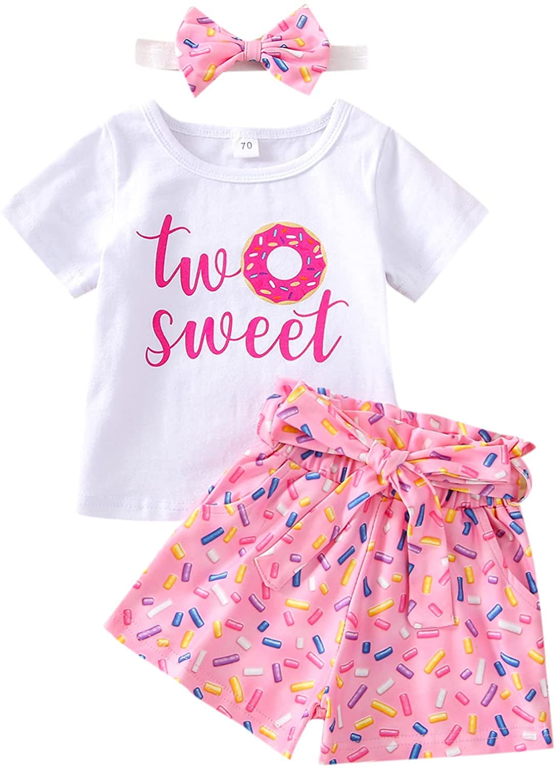 ZyHwShine Toddler Baby Girl Birthday Outfit - Sweet Short Sleeve T-Shirt & Donut Print Shorts/Flare Pants 2-Piece Summer Clothes Set for 1-2 Year Olds | Perfect for Birthday Parties, Photo Shoots & Summer Outings