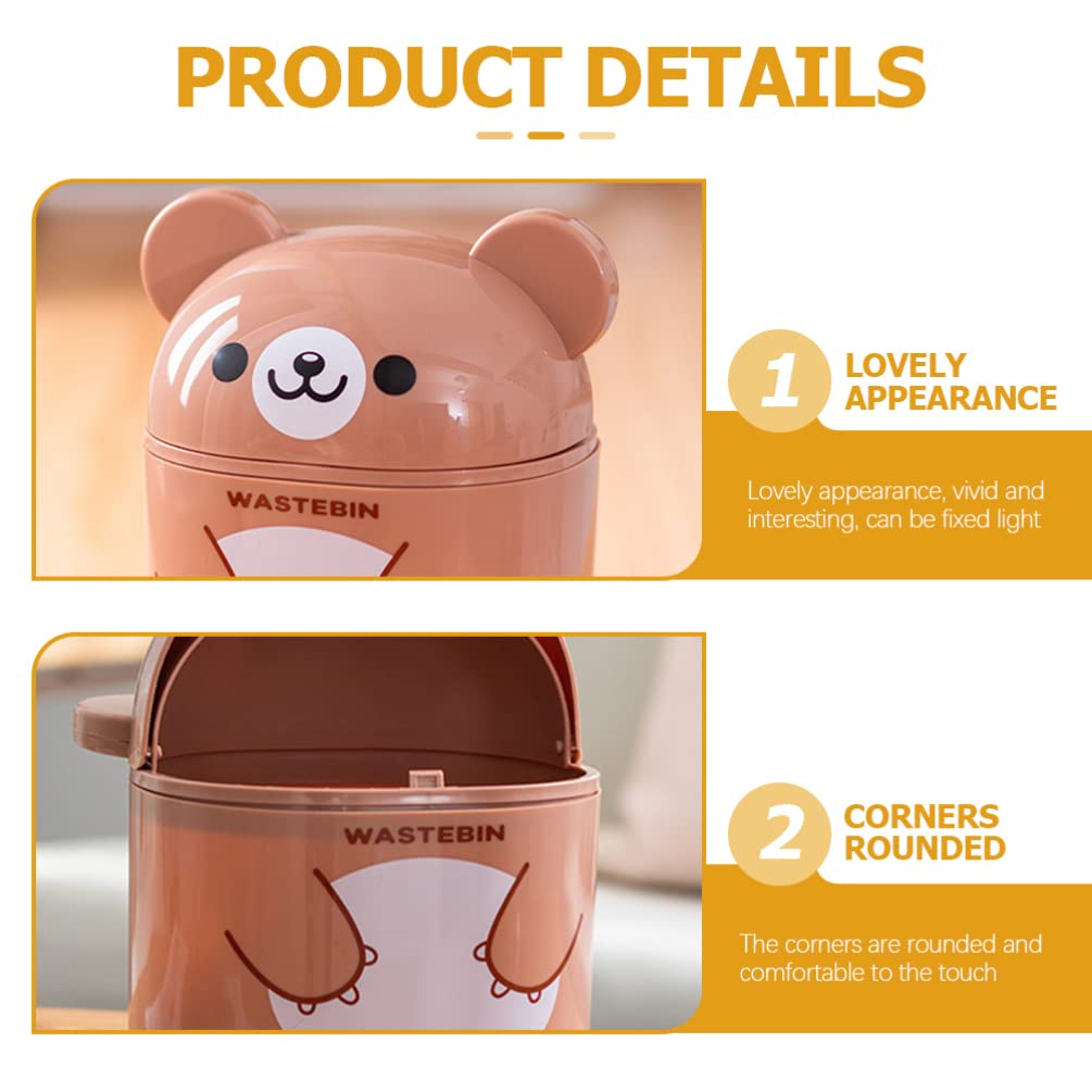 NUOBESTY Mini Desk Trash Can - Cute Bear-Shaped Garbage Bin with Lid, Small Wastebasket for Office, Bathroom & Kitchen (Brown) | Perfect for Desktop, Countertop & Home Organization
