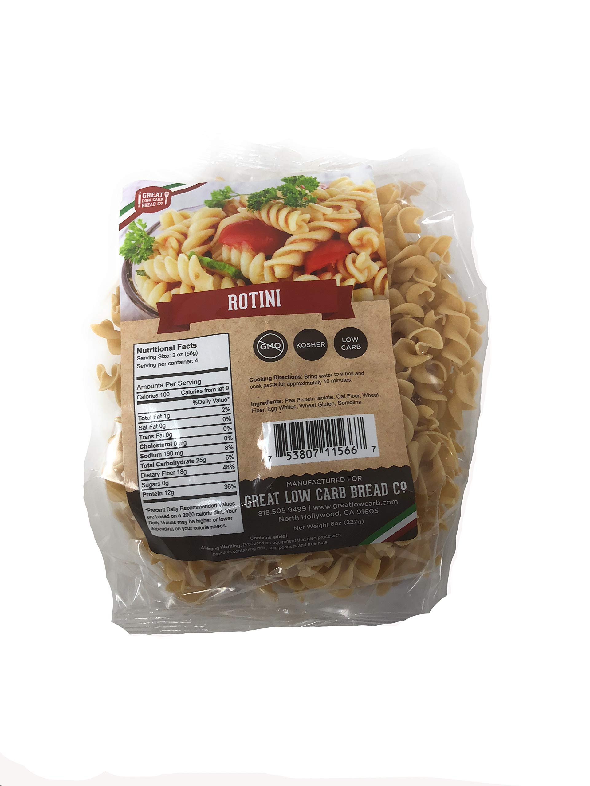 2 Packs Great Low Carb Bread Co. Rotini Pasta - 8oz Each | Low Carb, Keto Friendly, Gluten Free | Perfect for Healthy Meals, Weight Loss & Diabetic Diets