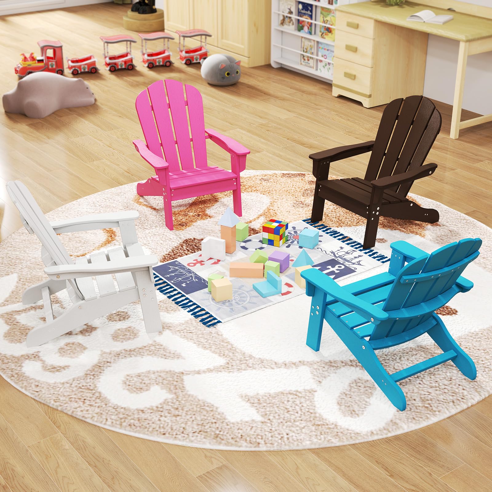 Costzon Kids Adirondack Chair Set of 4 - All-Weather HDPE Outdoor Children's Patio Chairs with Armrests for Ages 3-8 | Perfect for Garden, Lawn, Backyard & Fire Pit Gatherings (White)