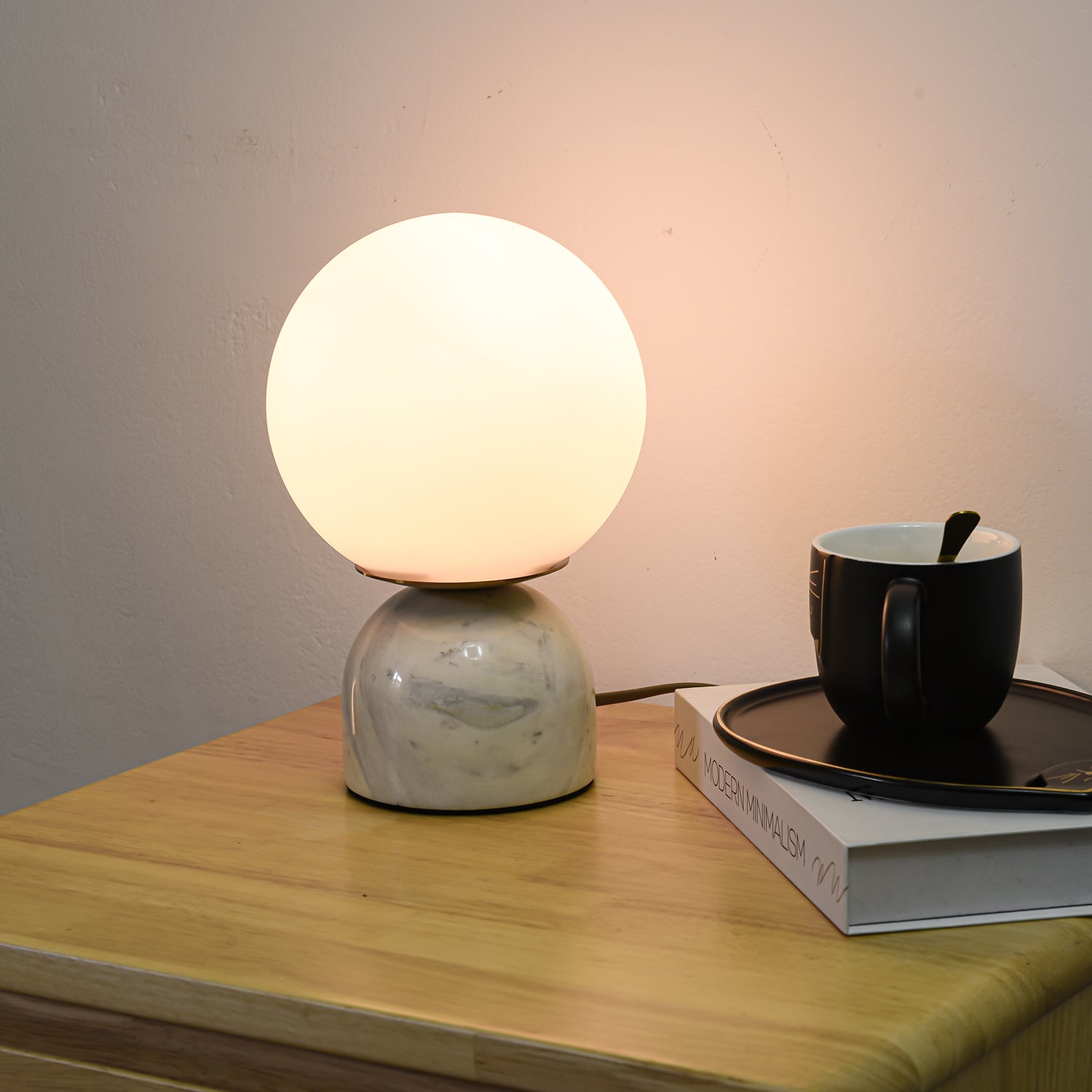 Elegant Sylas Marble Table Lamp - Modern Home & Office Decor Lighting for Bedroom, Living Room, Study - Dimmable LED Desk Lamp with Natural Stone Base