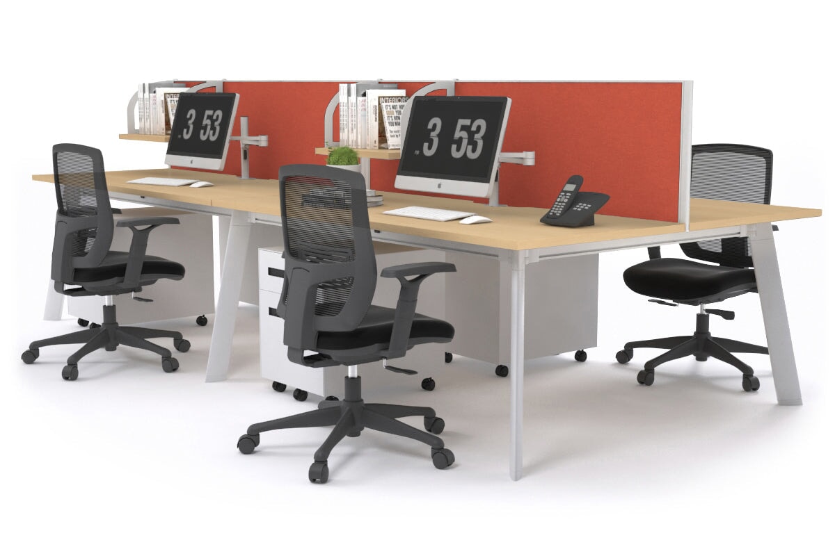 4-Person Workstation with White Frame - 1600L x 800W Office Desk with Cable Management | Perfect for Team Collaboration & Open Office Spaces