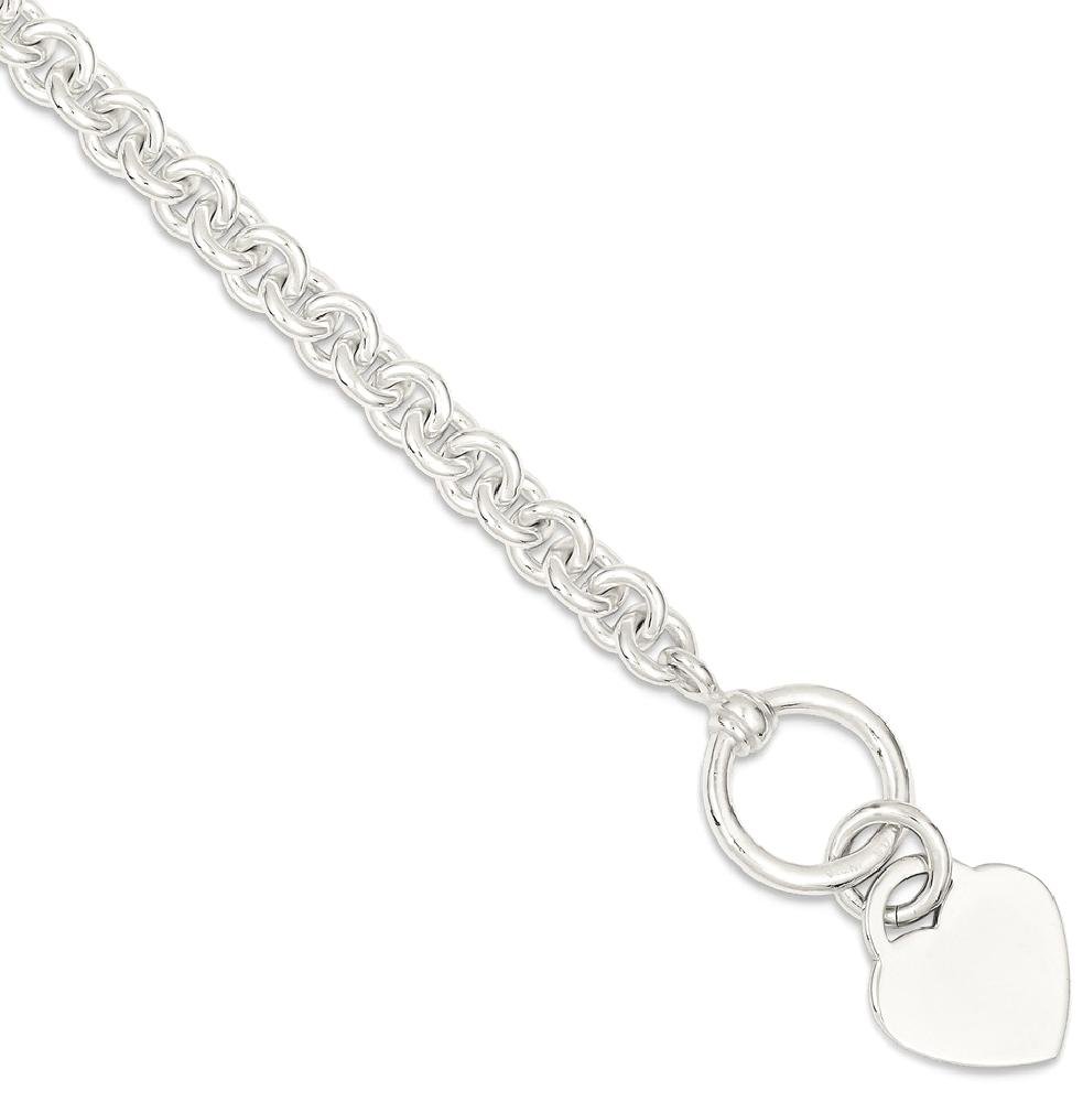 925 Sterling Silver Engraveable Heart Charm Bracelet for Women - Adjustable Toggle Clasp Love Disc Chain - Perfect for Valentine's Day Gifts, Anniversary Presents & Everyday Wear