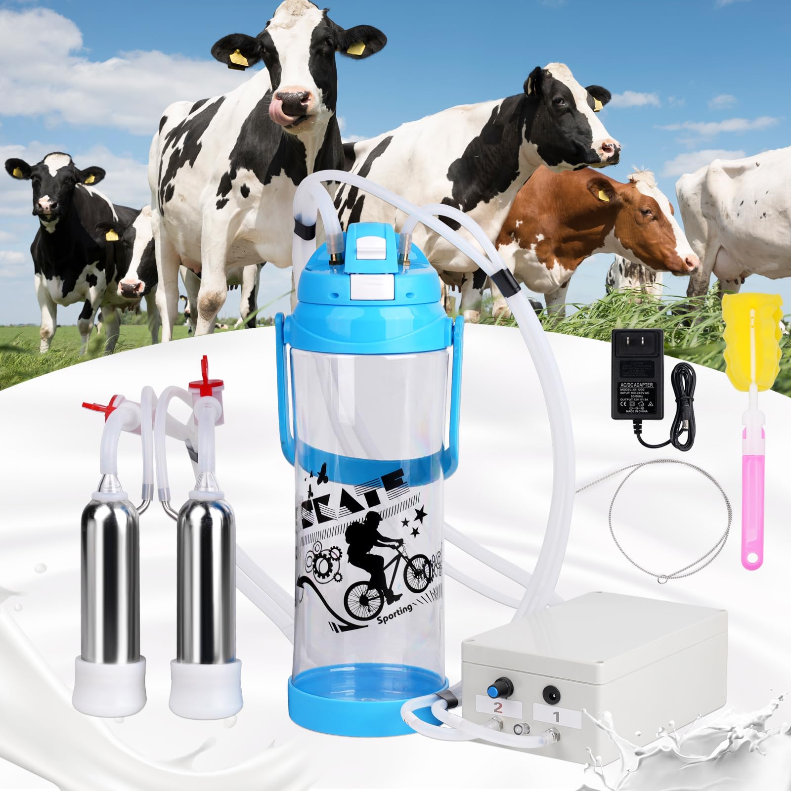 Electric Cow Milking Machine 3L - Portable Automatic Milker with Pulsation Vacuum Pump, Adjustable Speed, Milk Bucket & Accessories - Perfect for Small Farms, Homesteads & Dairy Production