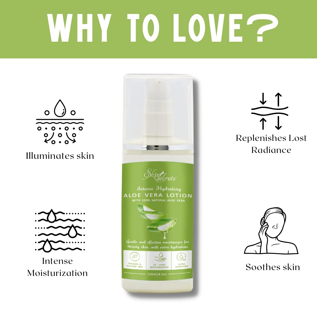 Skin Secrets Aloe Vera Moisturizing Lotion - Hydrating & Soothing Face & Body Cream for Dry Skin - Perfect for Daily Skincare Routine & After Sun Care