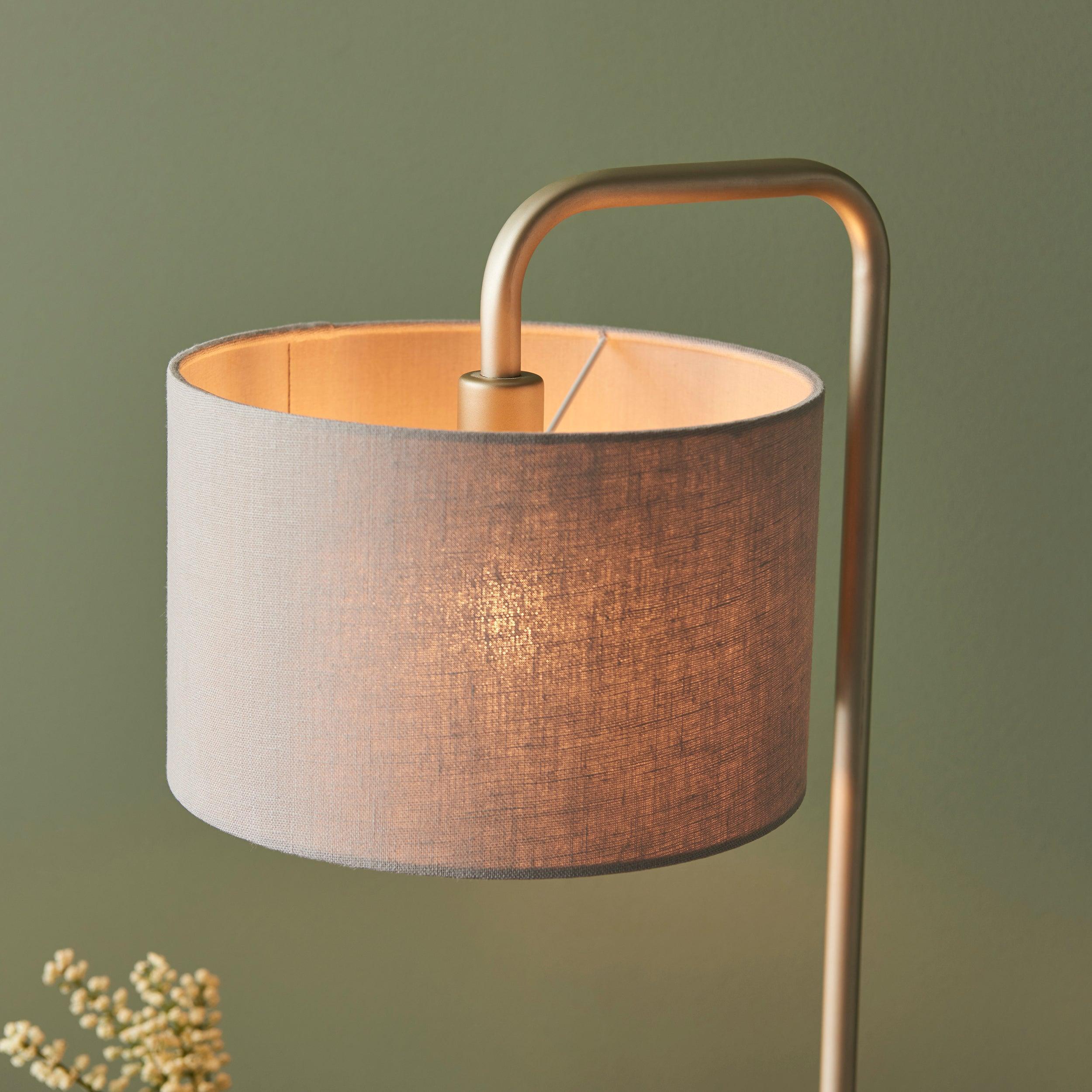 Dorset Gold Table Lamp with Slate Grey 23cm Shade - Elegant Home Office & Bedroom Lighting Decor