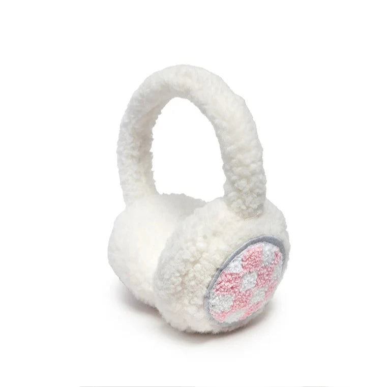 Royal Pink Checkered Earmuffs for Women - Soft Winter Ear Warmers with Noise Reduction - Perfect for Outdoor Activities, Skiing, and Cold Weather Fashion