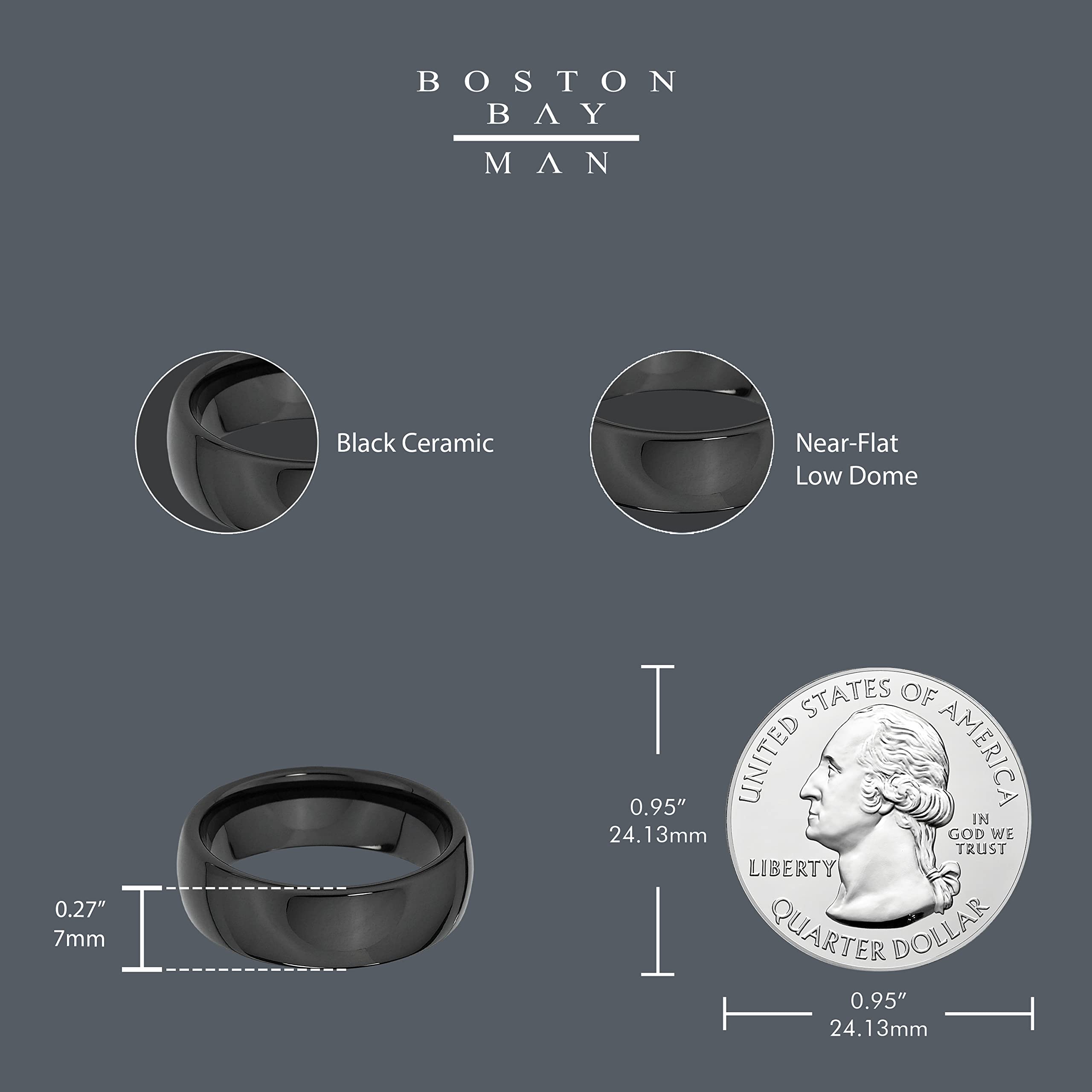 Boston Bay Diamonds Black Ceramic Unisex Comfort Fit Wedding Band & Fashion Ring for Men & Women - 6mm, 7mm, 8mm Width Options - Perfect for Everyday Wear, Anniversaries & Special Occasions