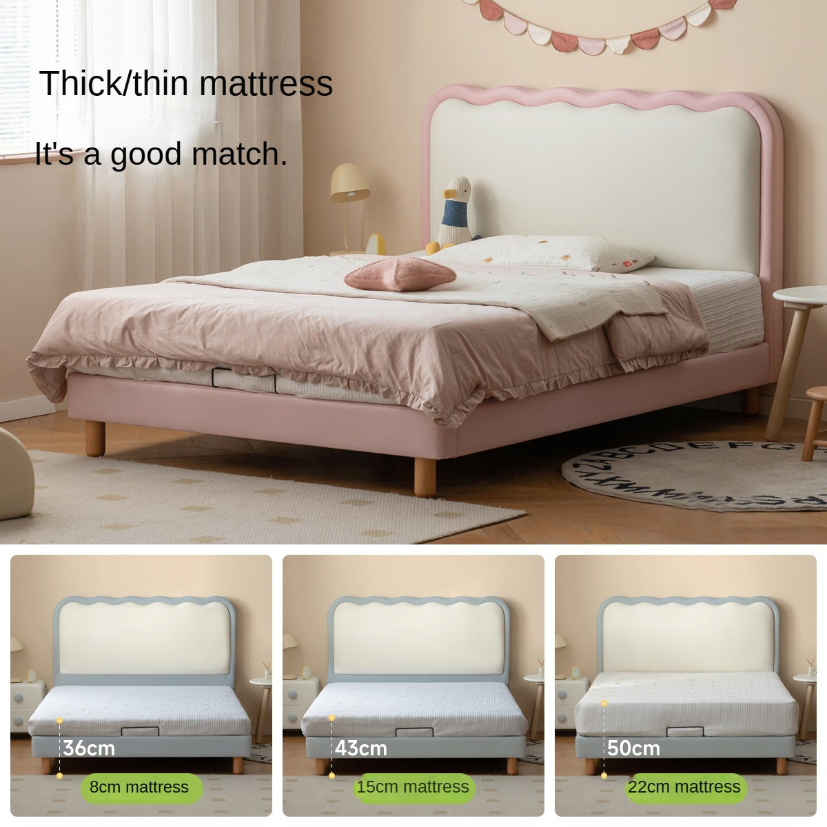 Organic Leather Kids Soft Bed - Comfortable & Durable Toddler Bed for Boys & Girls | Perfect for Nursery, Bedroom & Playroom