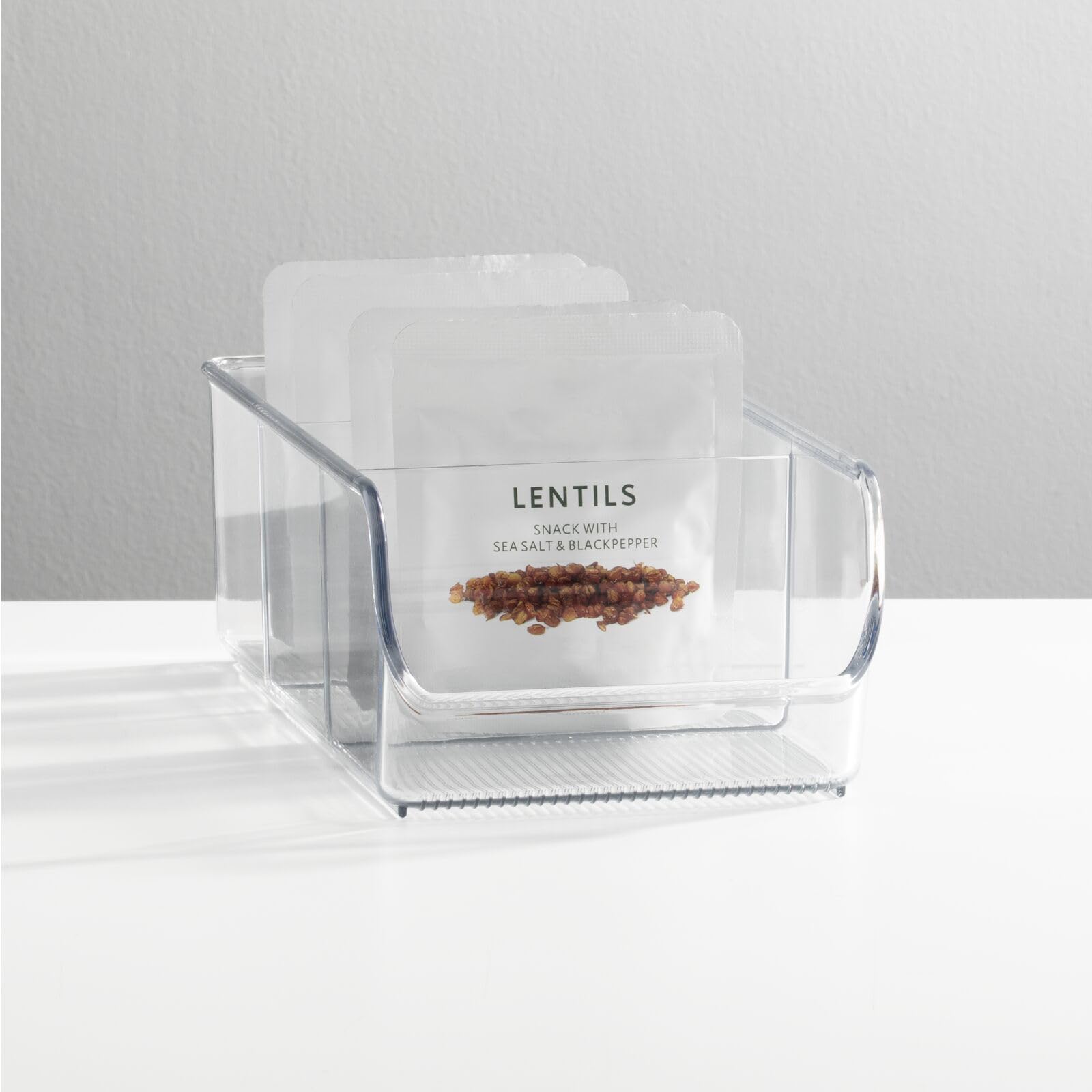 mDesign Clear Plastic 3-Compartment Food Storage Bin Organizer - Kitchen Cabinet, Pantry, Shelf, Drawer, Fridge & Freezer Organization - Perfect for Snack Bars, Cereal & Dry Goods - Ligne Collection 2-Pack - Ideal for Meal Prep & Space Saving Storage
