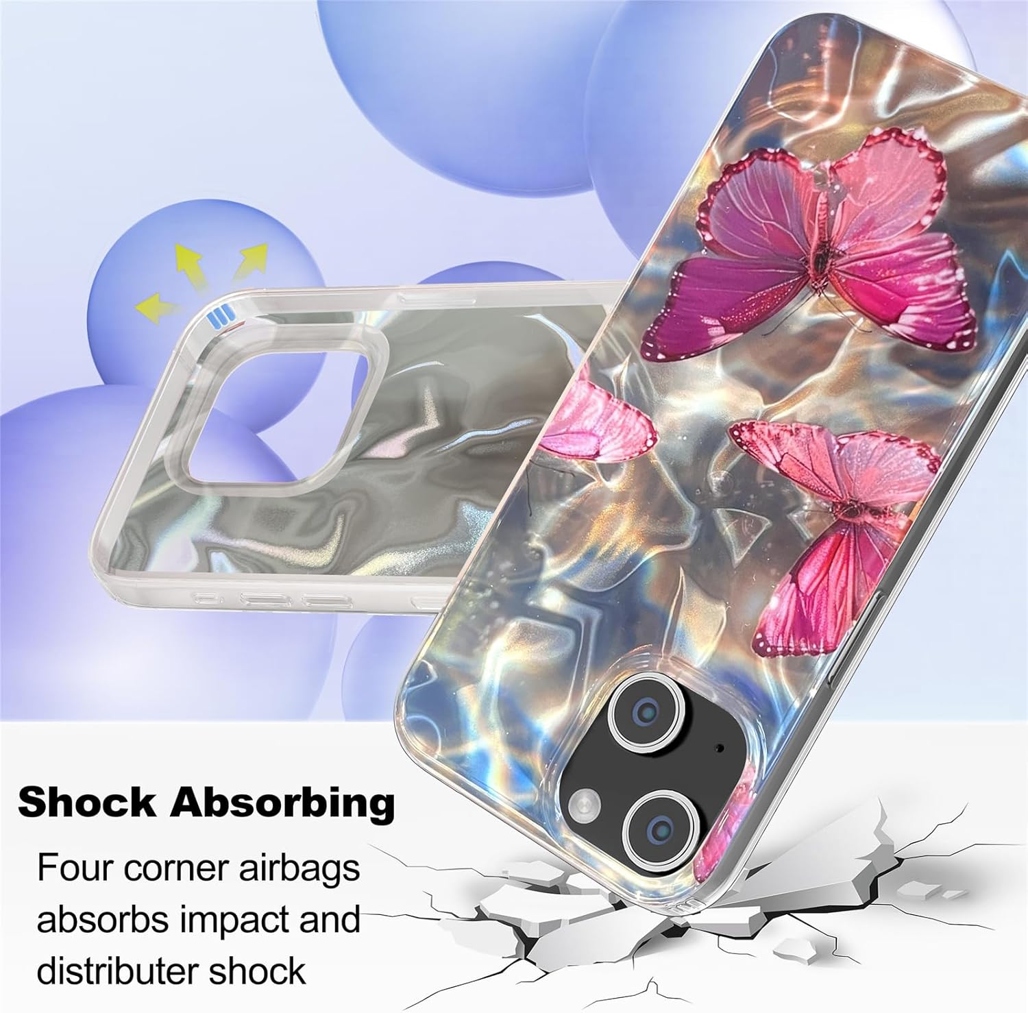 Shiny Silver Butterfly iPhone 16 Case - Trendy Cute Slim TPU Shockproof Protective Cover for Women Girls | Perfect for Everyday Use, School, Work & Travel