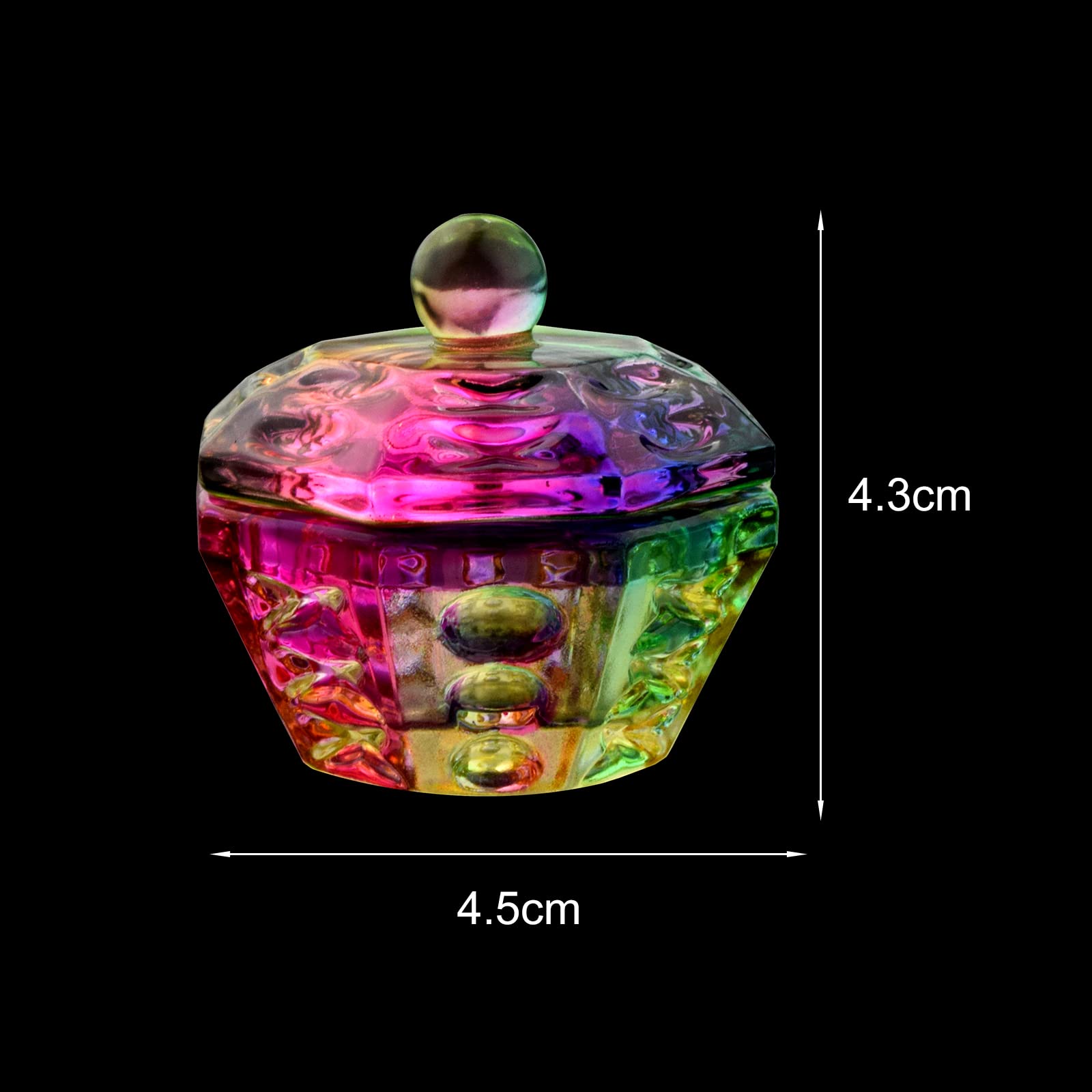 Crystal Rainbow Glass Dappen Dish with Lid for Acrylic Nails - Octagon Shaped Nail Liquid & Powder Glassware Bowl (YSHJB007) | Perfect for Nail Art, Salon Use & DIY Manicures