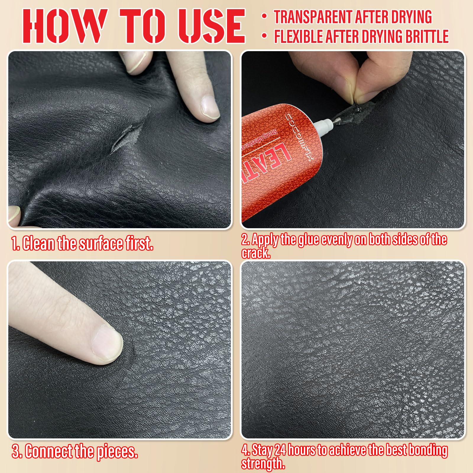 Premium 60g Clear Leather Glue - Strong Permanent Adhesive for Purses, Shoes, Sofas & Upholstery Repair | Flexible, Washable Bond | Ideal for Leathercraft, DIY Projects & Home Furniture Restoration