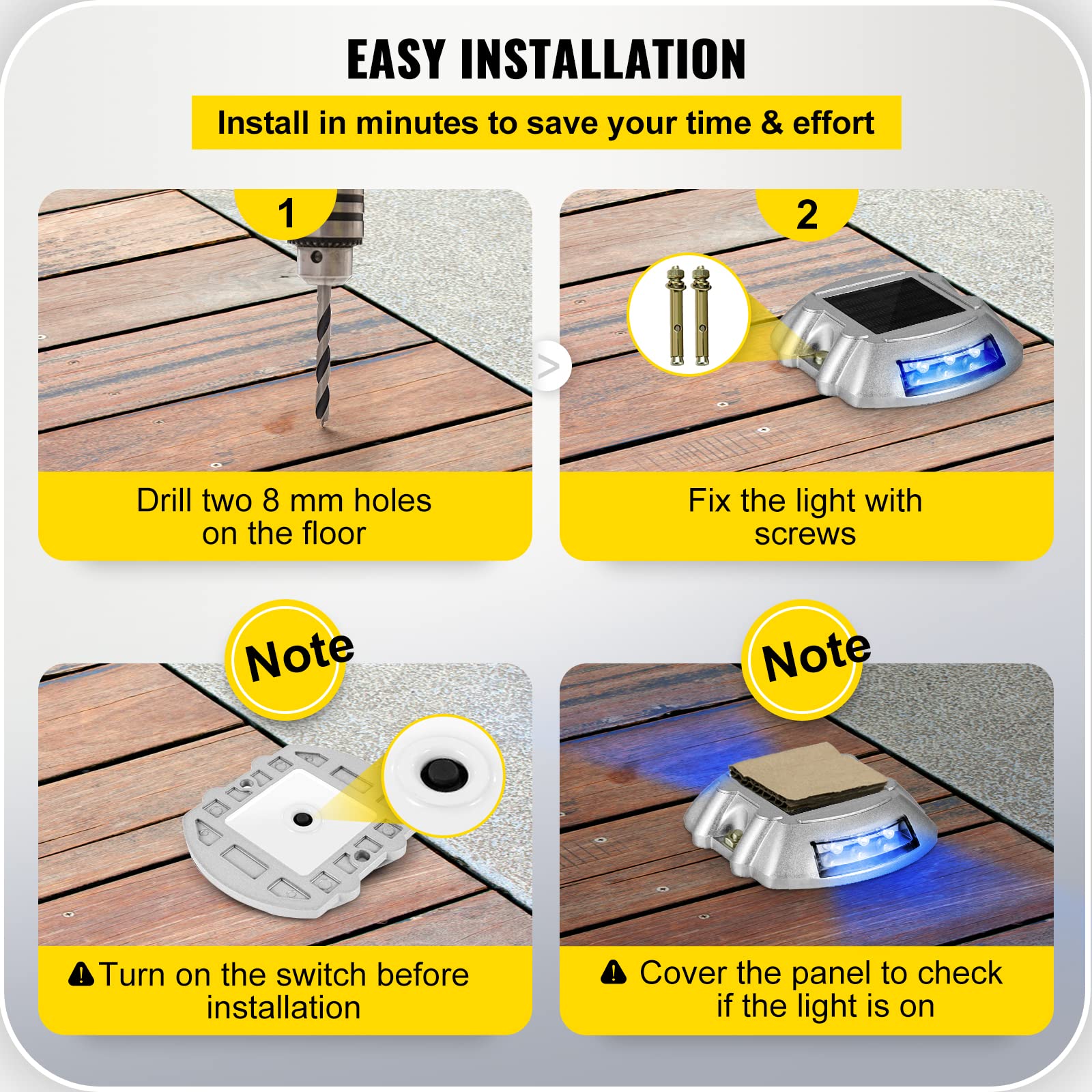 Happybuy 12-Pack Solar Driveway Lights - Bright Blue LED Outdoor Solar Lights, Waterproof Wireless Deck Lights for Driveway, Garden, Path, Walkway, Dock & Steps - Perfect for Nighttime Safety and Landscape Lighting