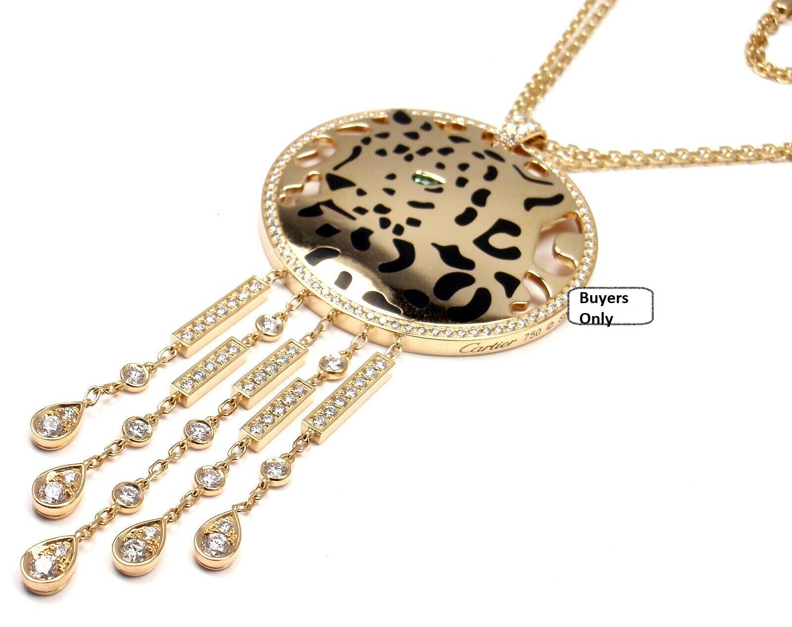 Authentic Cartier Panther 18K Yellow Gold Diamond Tsavorite Lacquer Necklace | Luxury Jewelry for Women | Perfect for Weddings, Anniversaries & Special Occasions