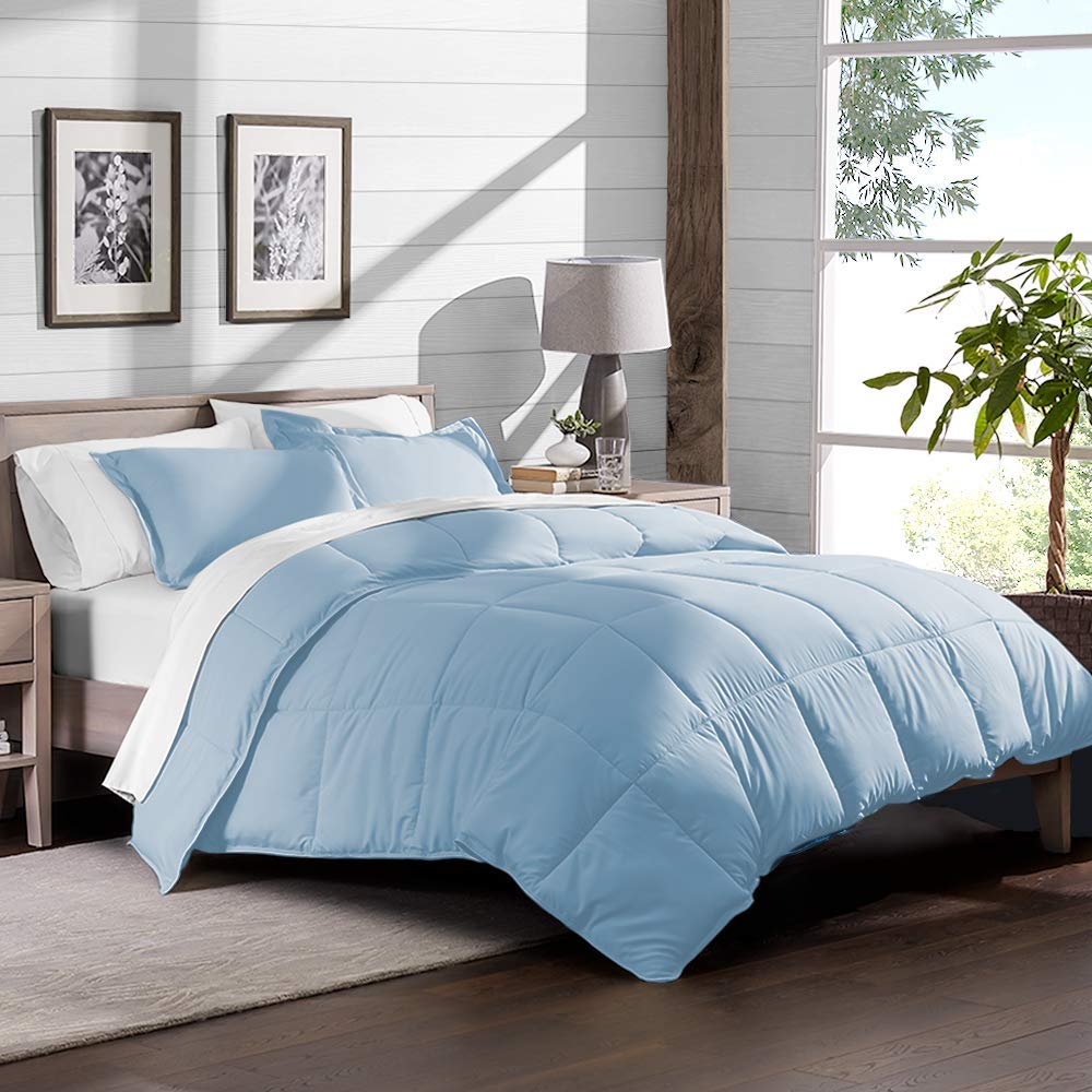 Premium Egyptian Cotton Quilted Comforter Set - 300 GSM Down Alternative Microfiber Fill Duvet Insert - 5 Piece King/Cal King Bedding Set (Light Blue) for Luxurious Hotel-Style Bedroom Decor