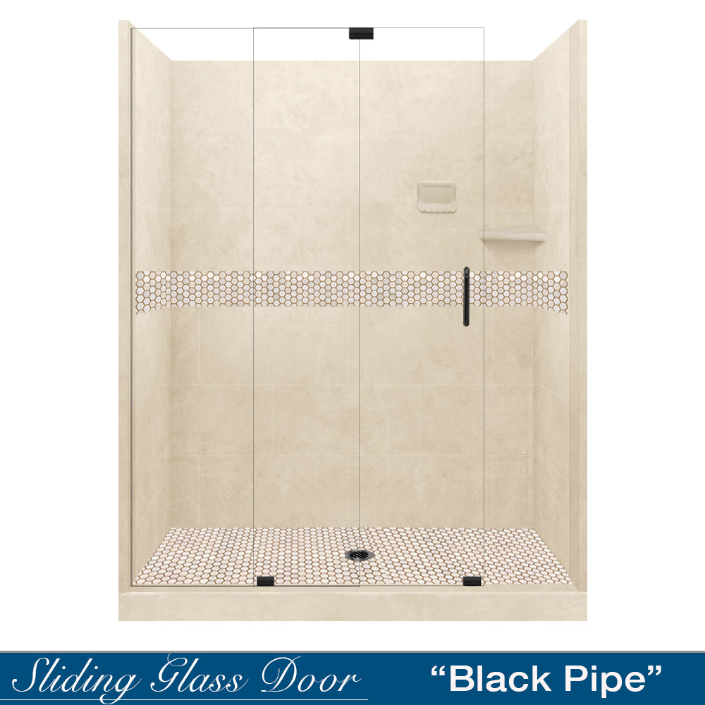 60 Alcove Desert Sand Sistine Stone & Honey Hex Mosaic Tile - DIY Shower Remodel Kit for Bathroom Wall & Floor Backsplash - Perfect for Home Renovation, Spa Style Decor, and Modern Interior Design