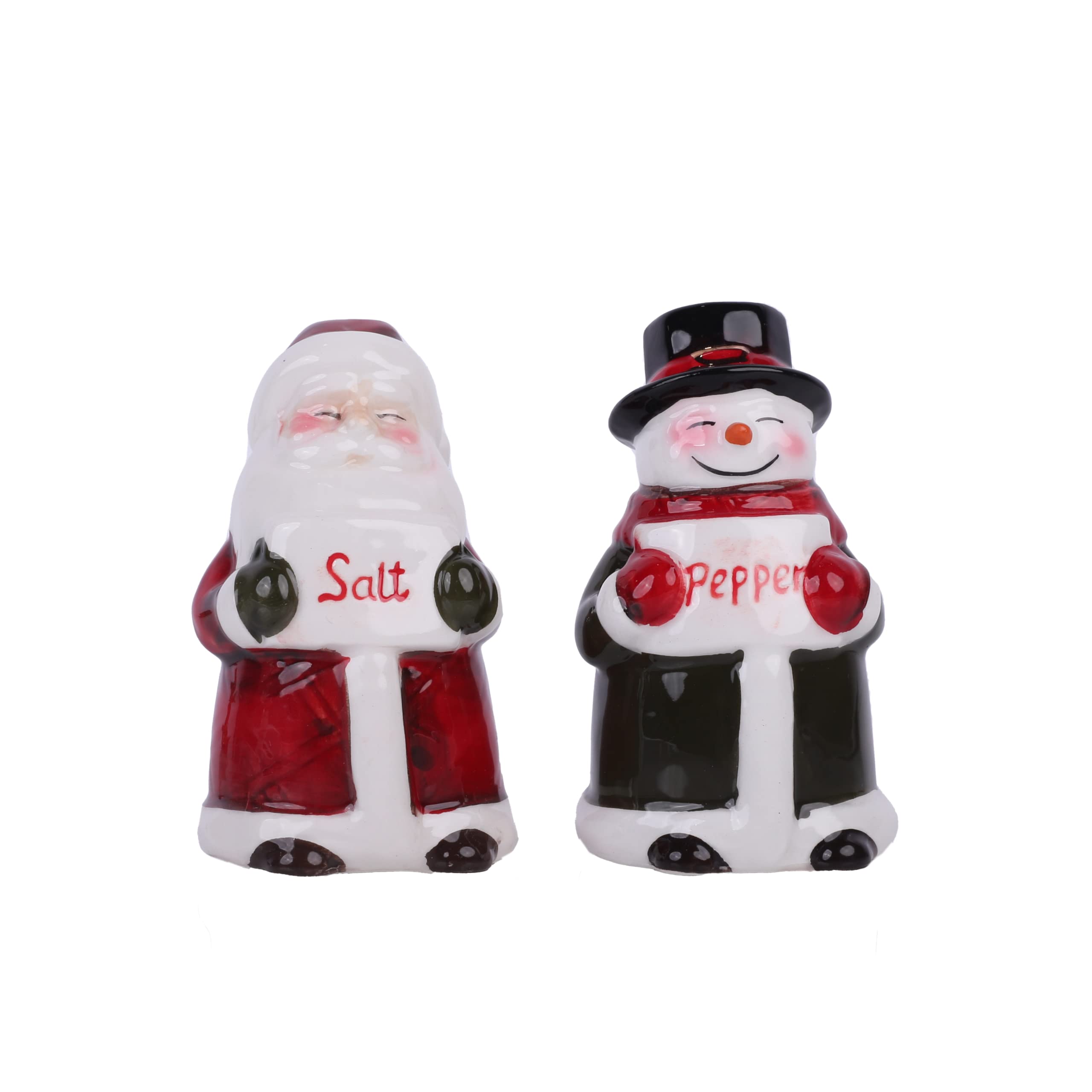Christmas Holiday Salt and Pepper Shaker Set - Snowman and Santa Design, Ceramic Seasoning Dispensers for Kitchen, Dining Table & Holiday Decorations