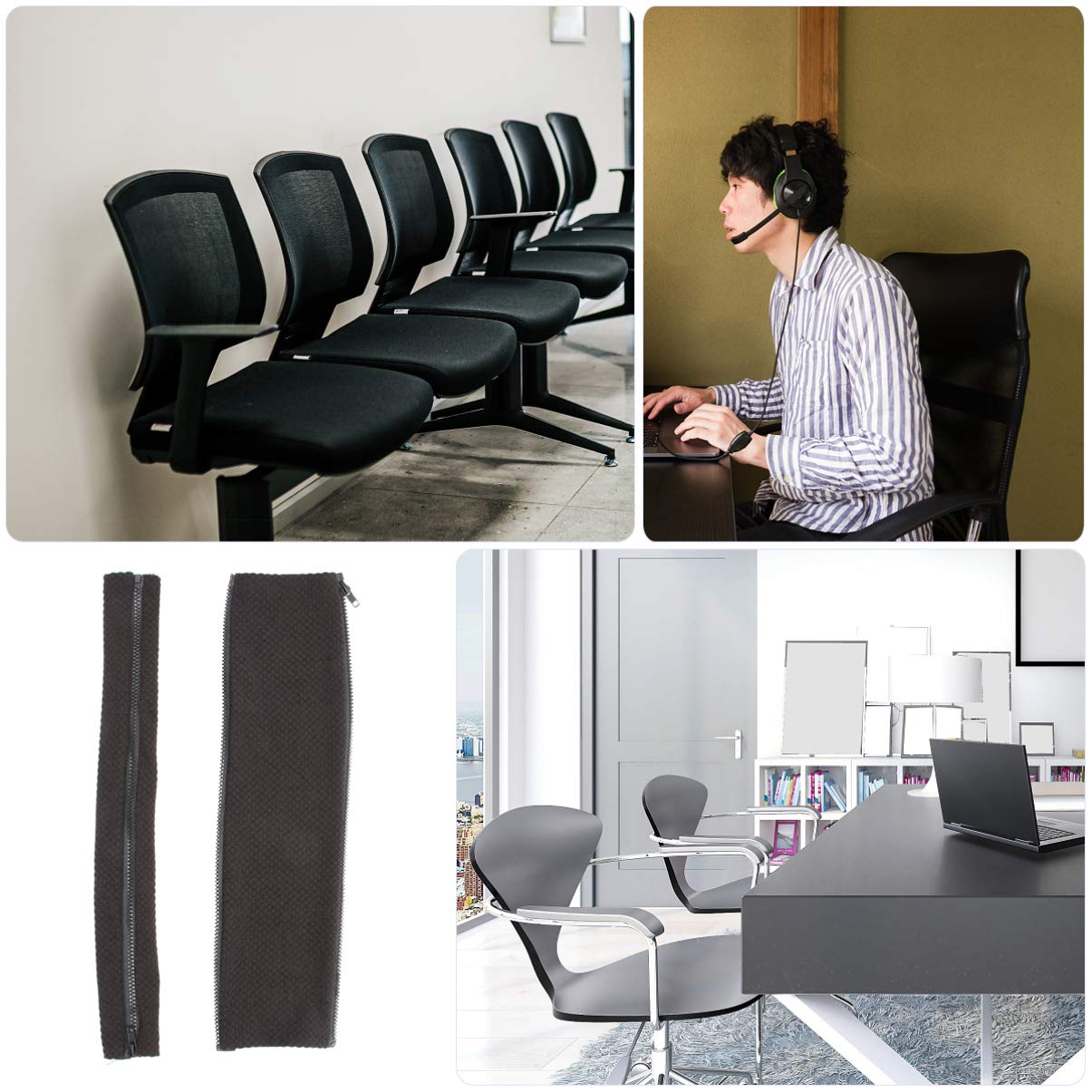 VOSAREA Elastic Chair Arm Rest Covers - 1 Pair Black Office Chair Armrest Sleeves for Comfort & Protection | Perfect for Home Office, Gaming Chairs, and Workspace Ergonomics