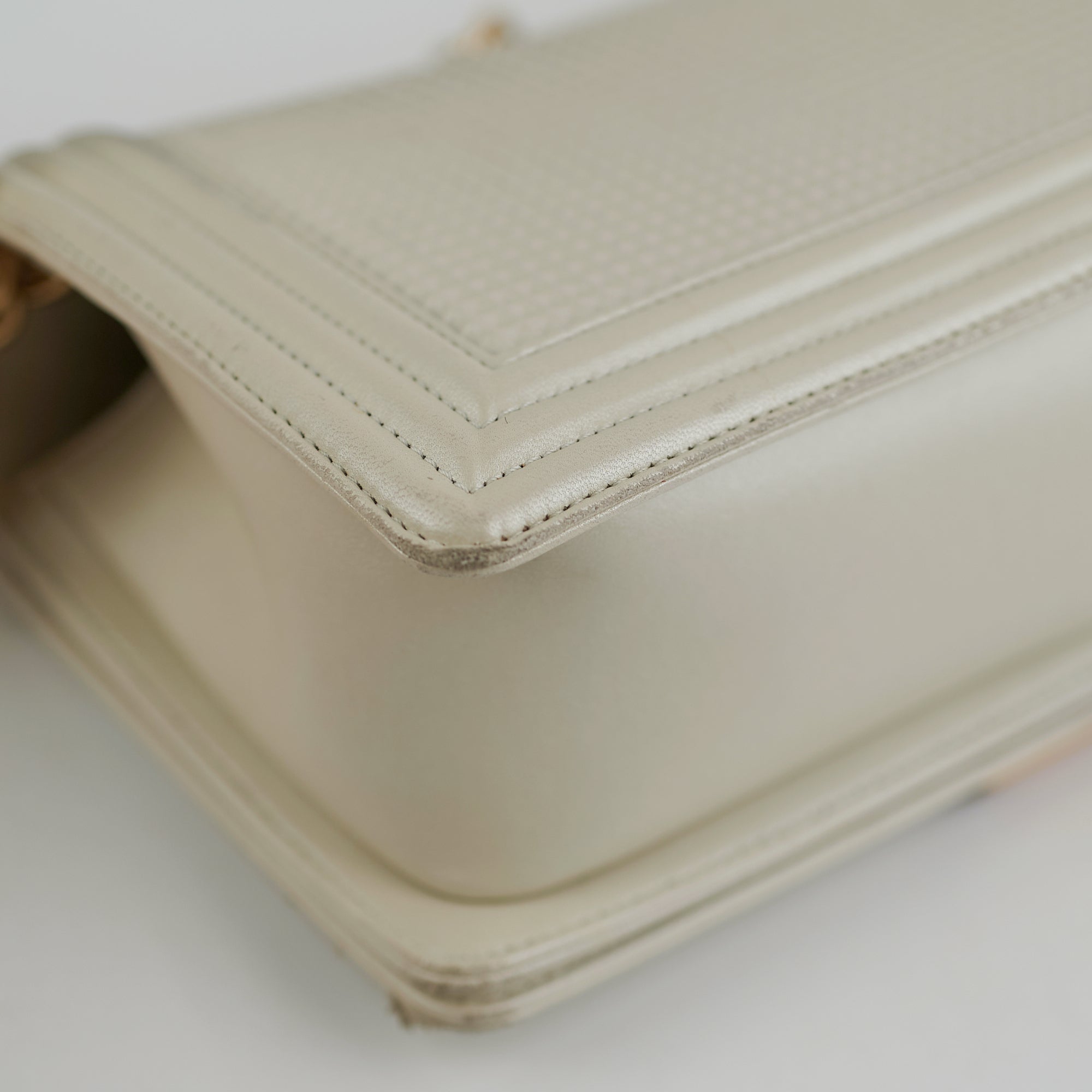 Chanel Old Medium Cube Embossed Boy Bag in White - Luxury Crossbody Bag for Women, Perfect for Date Night & Special Occasions