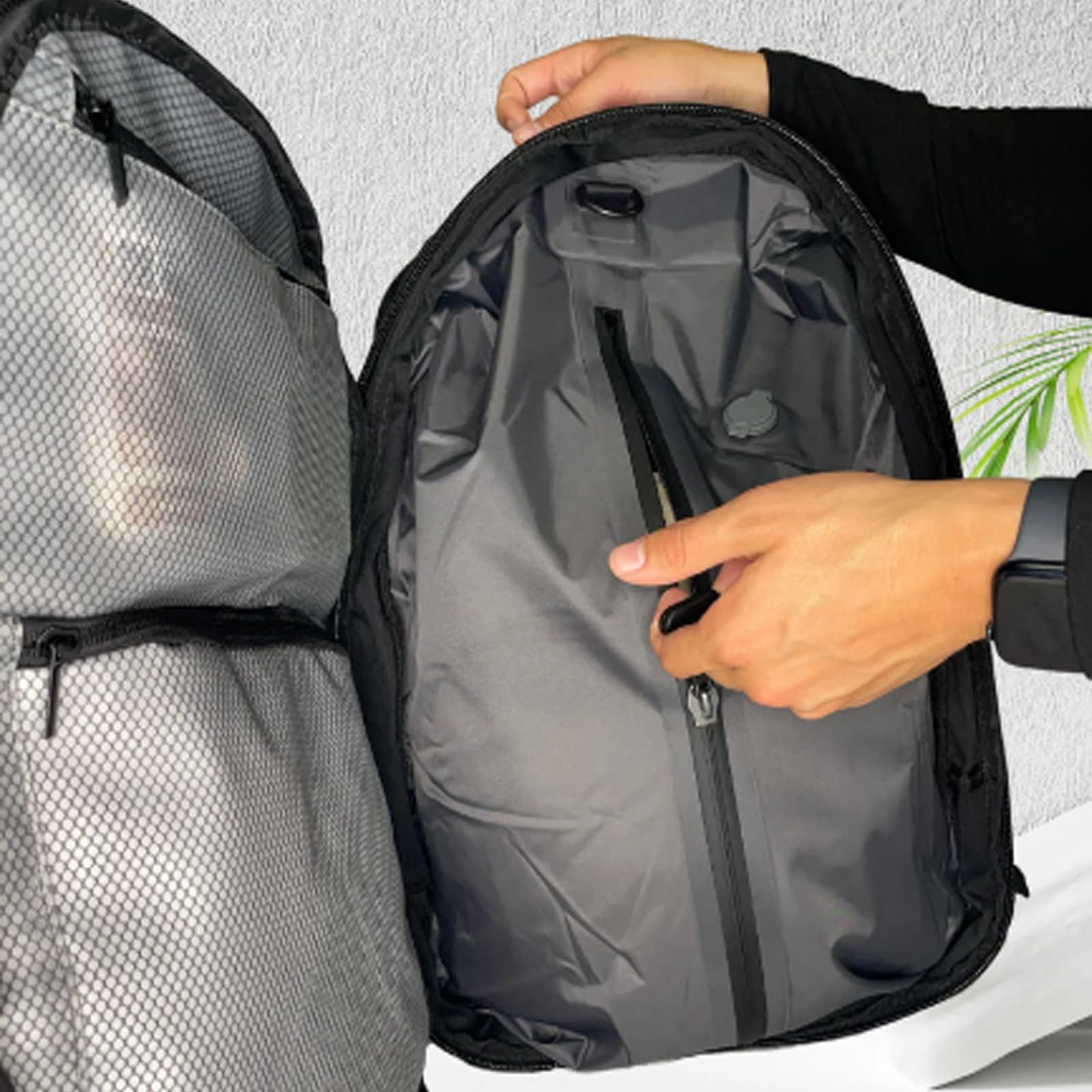 Backvac Expandable 60L Travel Backpack with Vacuum Compression - Black/Dark Grey - Perfect for Camping, Hiking & Air Travel