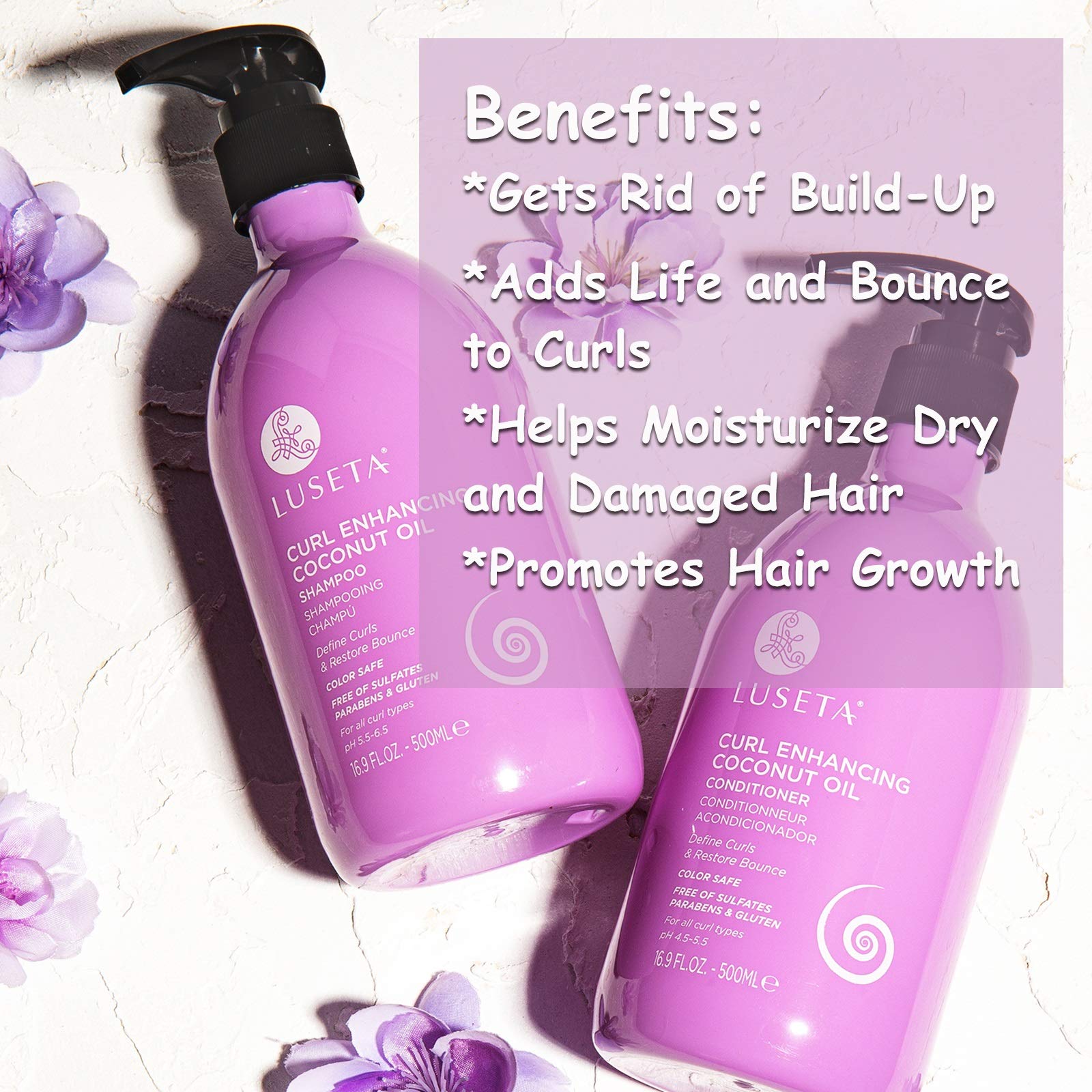 Luseta Coconut Oil Shampoo for Dry Damaged Hair - Curl Enhancing Formula to Restore Bounce & Define Curls, 33.8 Oz - Prevents Breakage & Frizz - Perfect for Natural Curly Hair Care & Daily Hydration