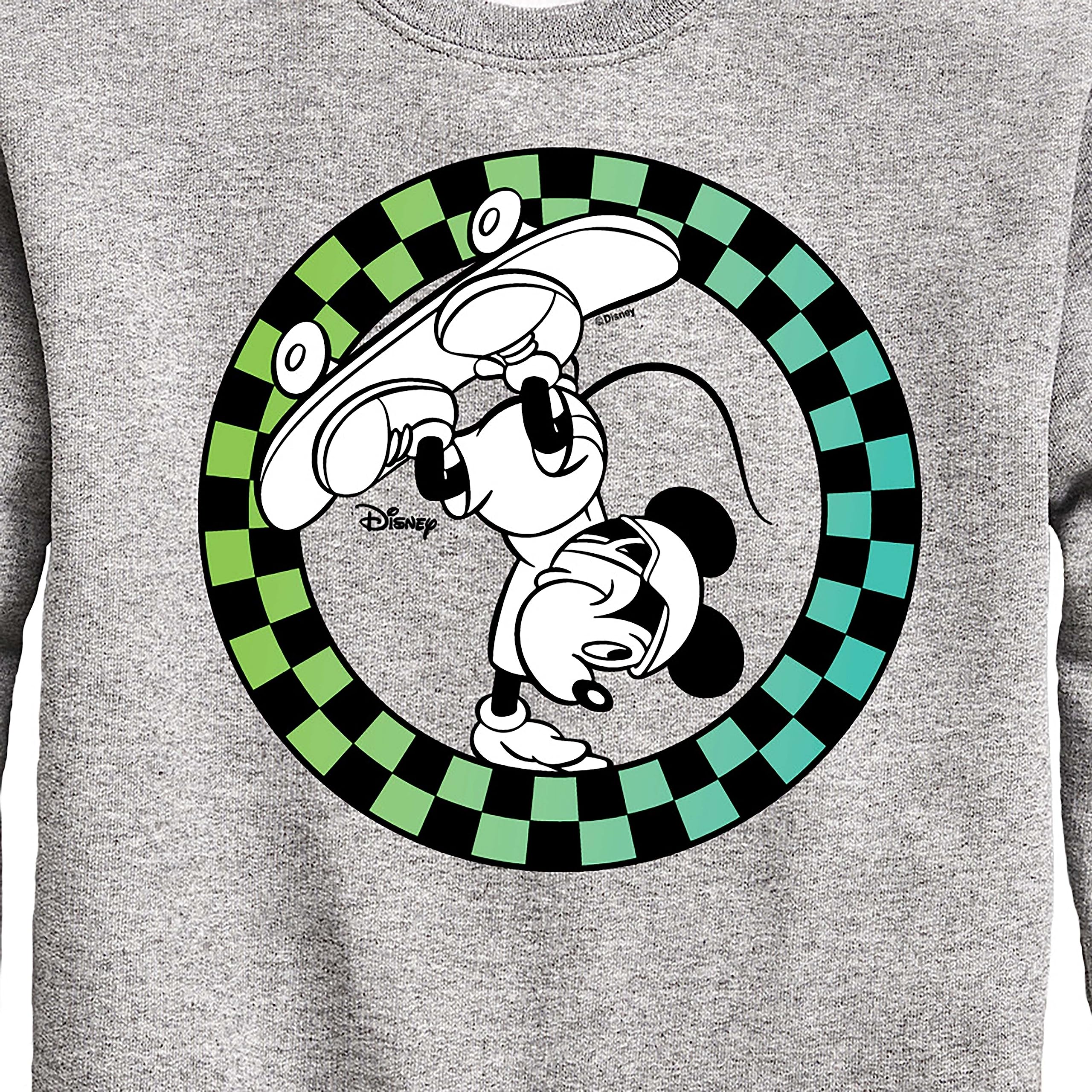 Disney Mickey Mouse Skateboarding Checkered Print Fleece Crewneck Sweatshirt for Toddlers & Kids - Soft & Warm Winter Pullover for Boys & Girls - Perfect for Playdates, School & Outdoor Activities