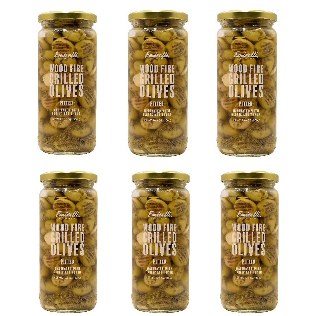 Premium Grilled & Pitted Green Olives - Hand-Picked Turkish Marinated Olives in Fresh Spices (6 Pack) | Perfect for Charcuterie Boards, Mediterranean Dishes & Healthy Snacking