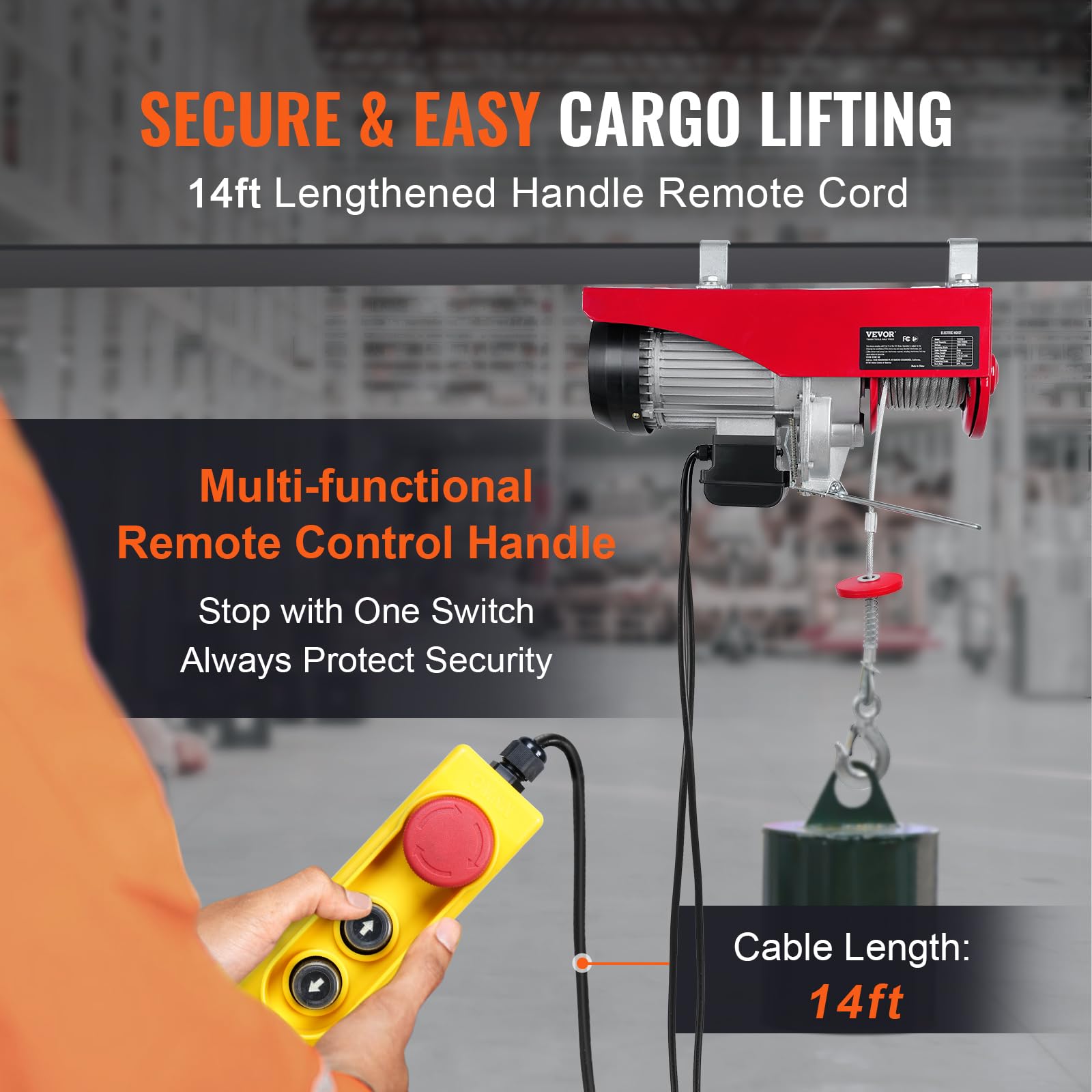 VEVOR 1320LBS Electric Hoist Winch with 14ft Remote Control - 110V Lifting Equipment for Factories, Warehouses & Construction Sites - Perfect for Heavy Load Lifting, Mining Operations and Industrial Use
