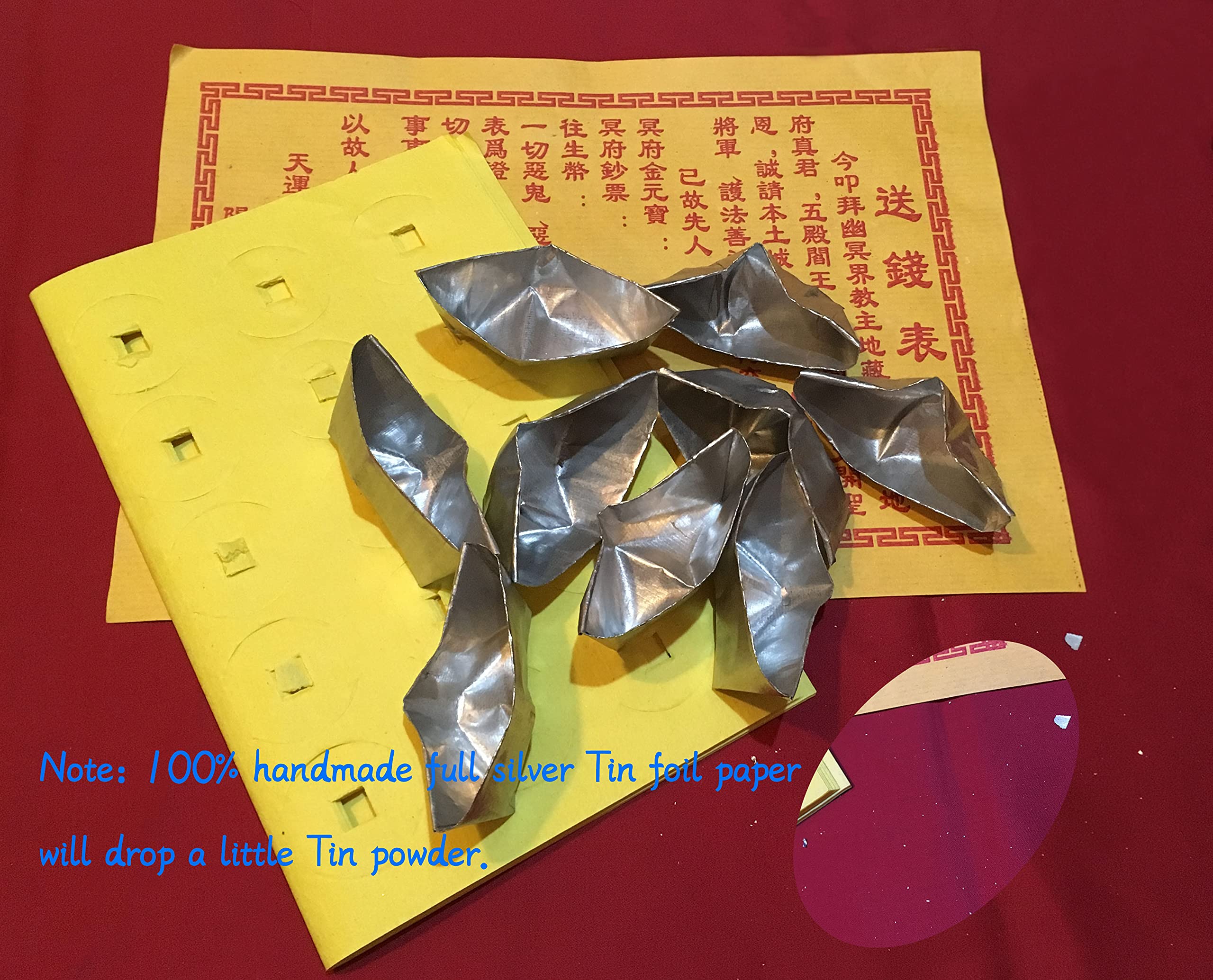Chinese Joss Paper Ancestor Money - 100 Silver Foil Sheets for Burning Rituals | Traditional Incense Offering for Memorial Ceremonies & Feng Shui Blessings