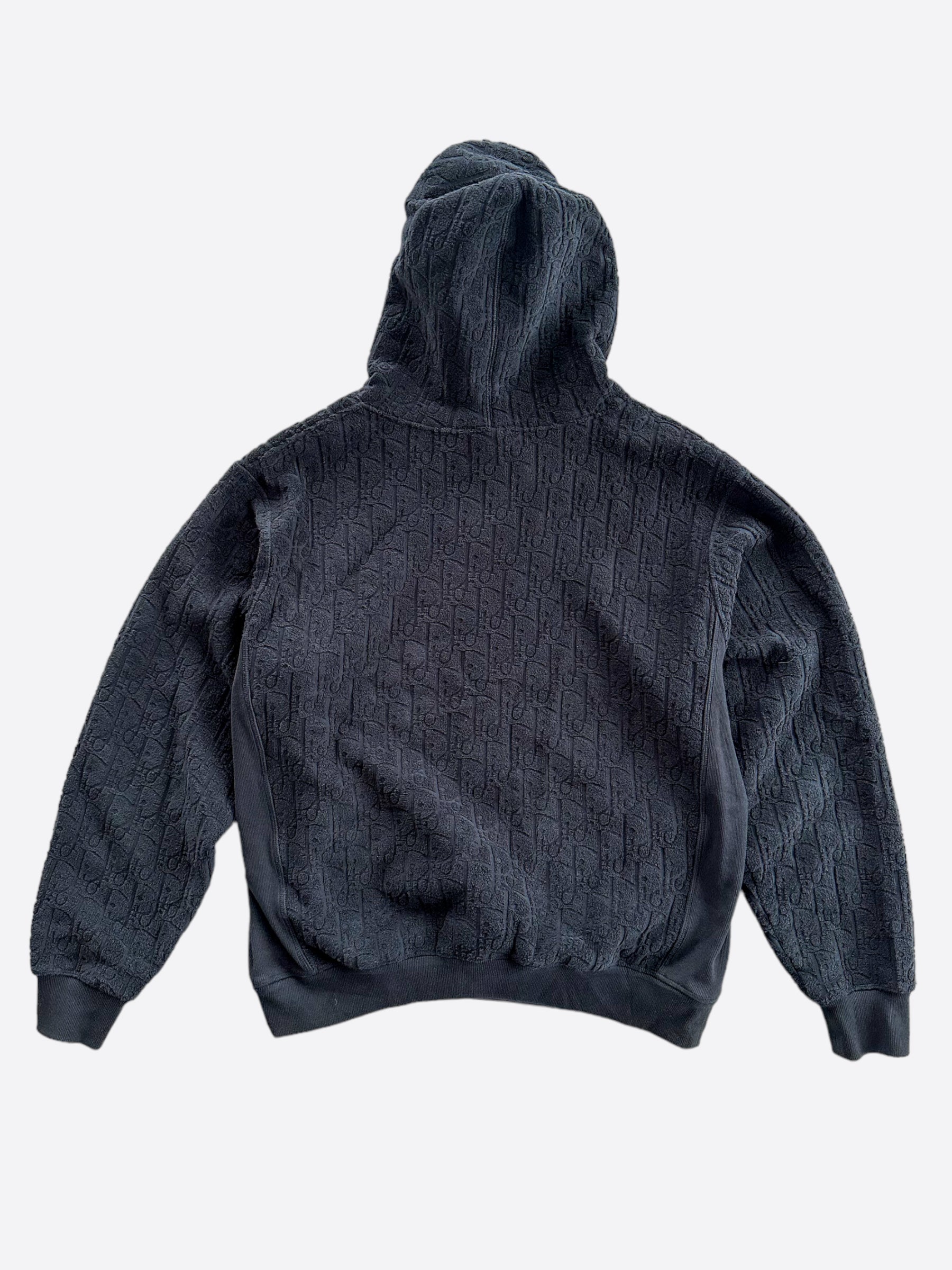 Dior Navy Oblique Logo Hooded Towel Sweatshirt - Soft & Stylish for Beach, Pool, and Lounge Wear