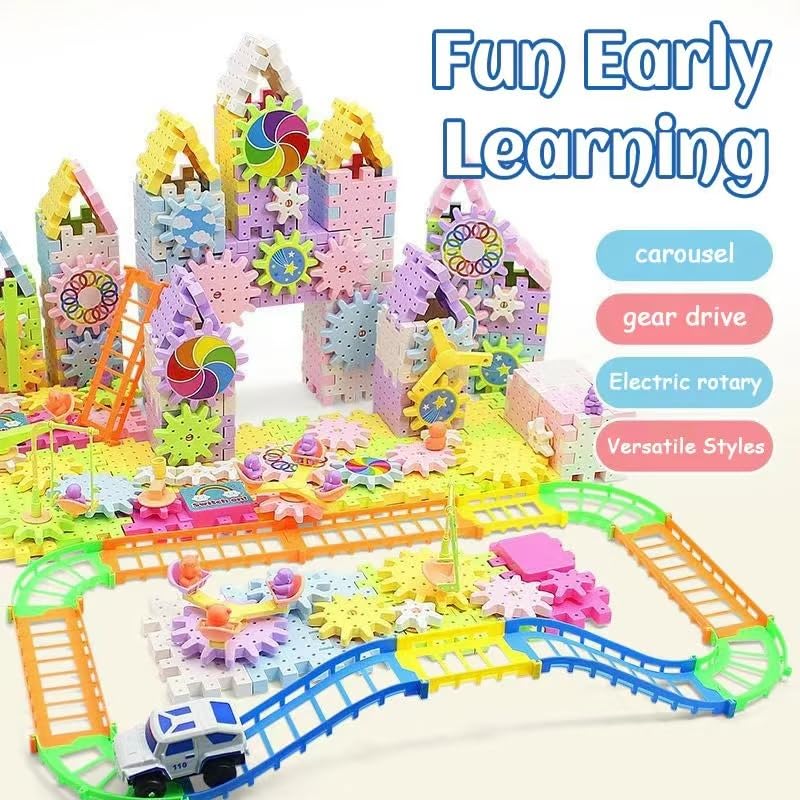 Electric Gear Building Blocks for Kids - 263pcs DIY Rotating Interlocking Plastic Gears Construction Toy Set, STEM Learning Educational Toys for Children Ages 3+ | Perfect for Classroom Activities & Home Playtime