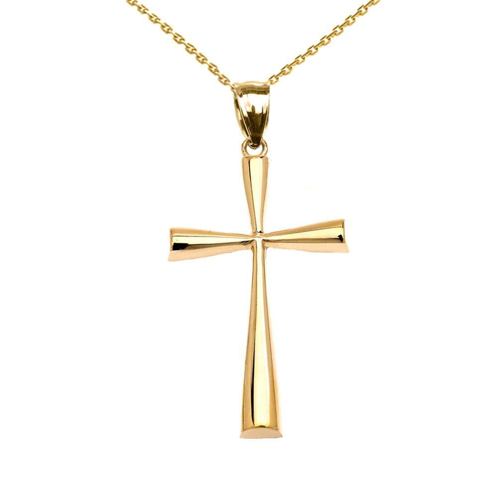 10K Yellow Gold Simple Classic Flared Cross Pendant Necklace with Rolo Chain (1.25
