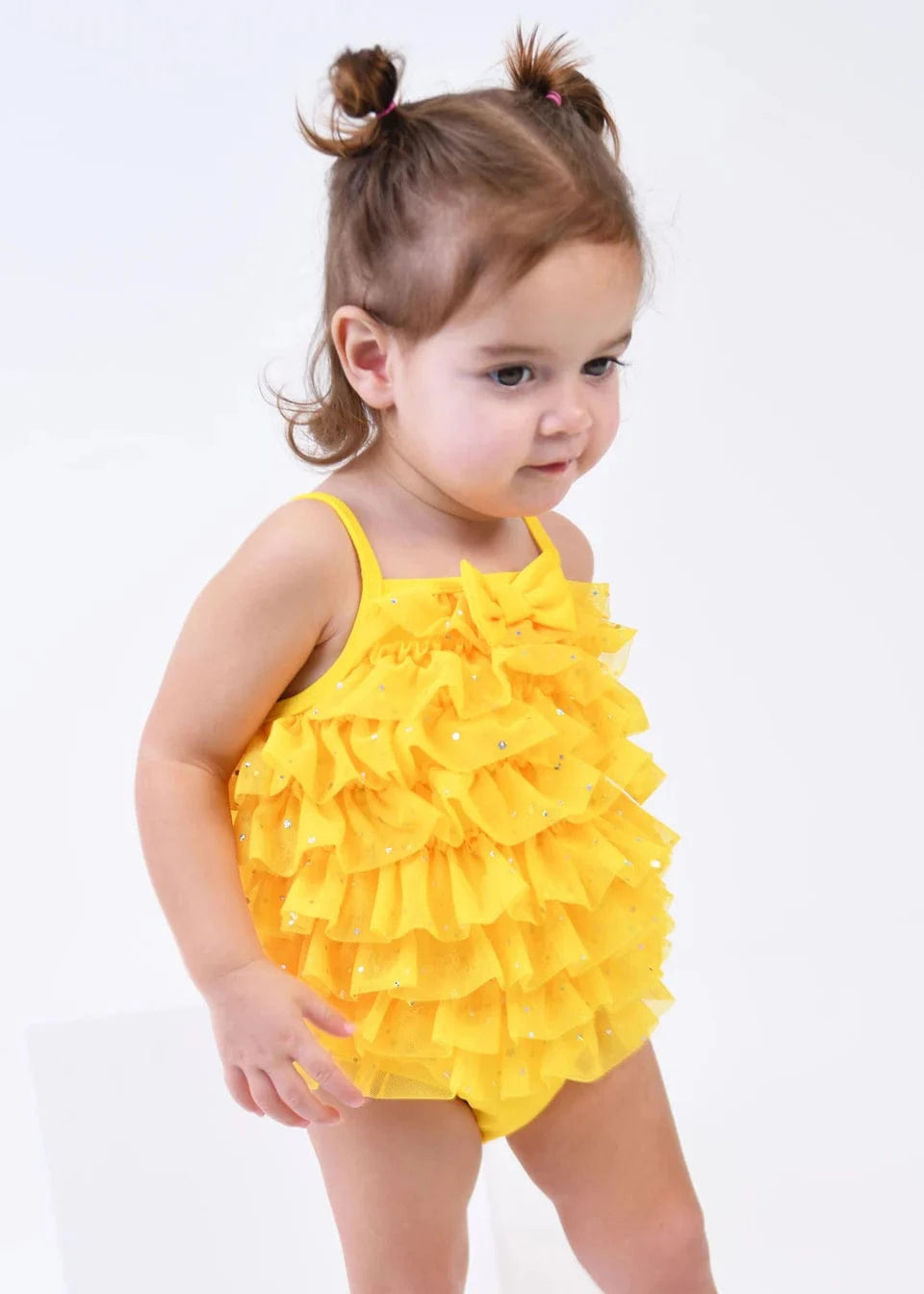 Yellow Minnow Sparkle Swimsuit for Baby Girls - UV Protection & Quick Dry Swimwear for Beach, Pool & Summer Play