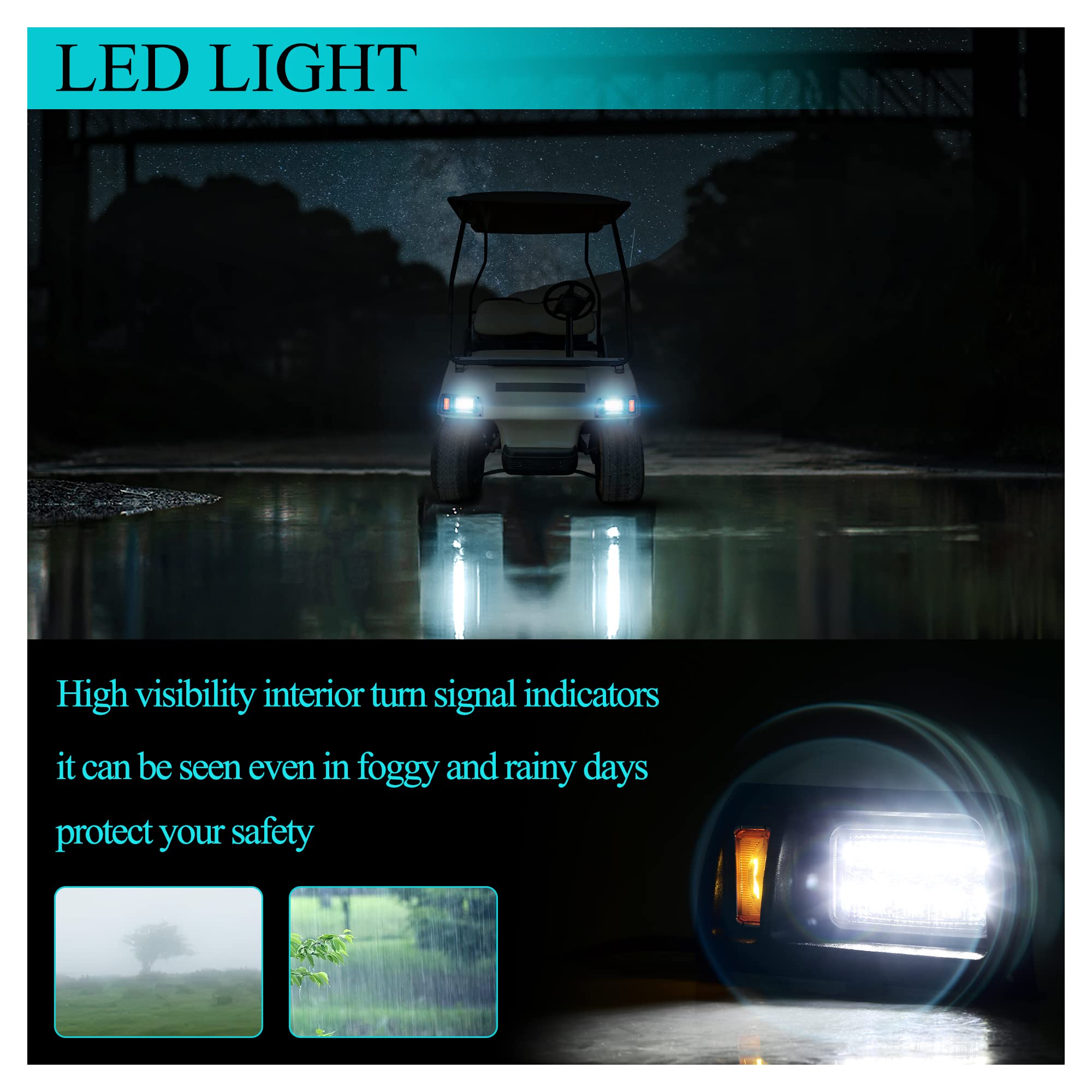 **Universal 12V Golf Cart Headlight & Tail Light Kit for Club Car DS - Upgraded LED Headlights, Amber Turn Signals, Brake Lights - Compatible with Gas & Electric Models - Perfect for Night Driving & Safety**