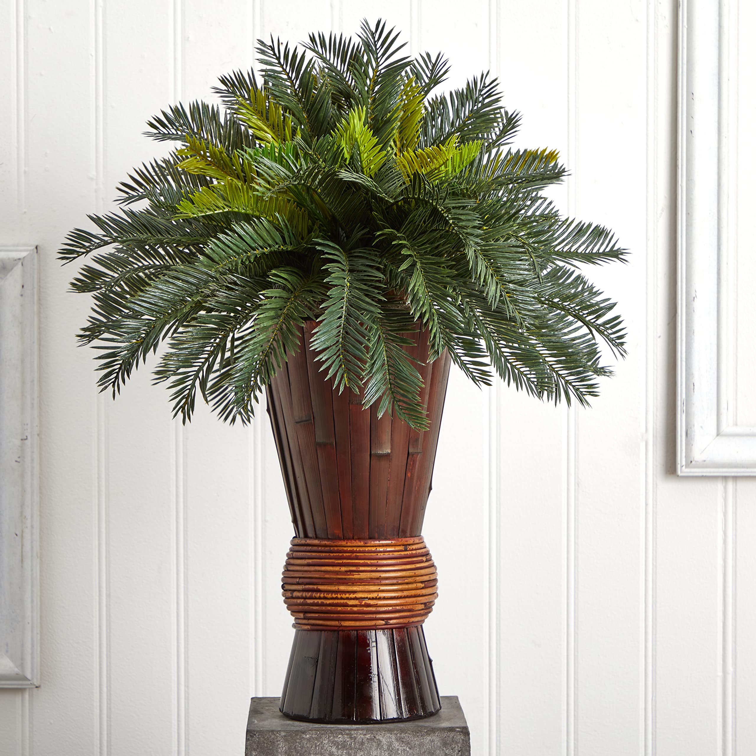 Nearly Natural Cycas Palm with Bamboo Vase - 24