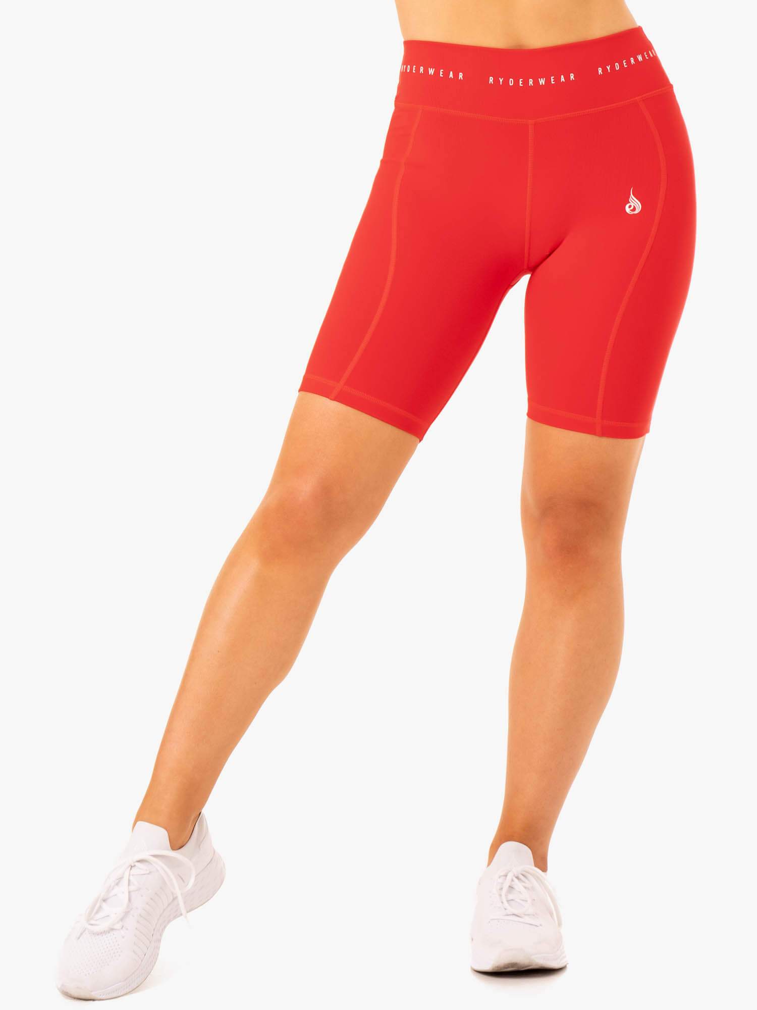 Reflex High Waisted Bike Shorts for Women - Stretchy Workout Shorts, Yoga Pants & Running Shorts - Red - Perfect for Gym, Cycling & Lounge Wear