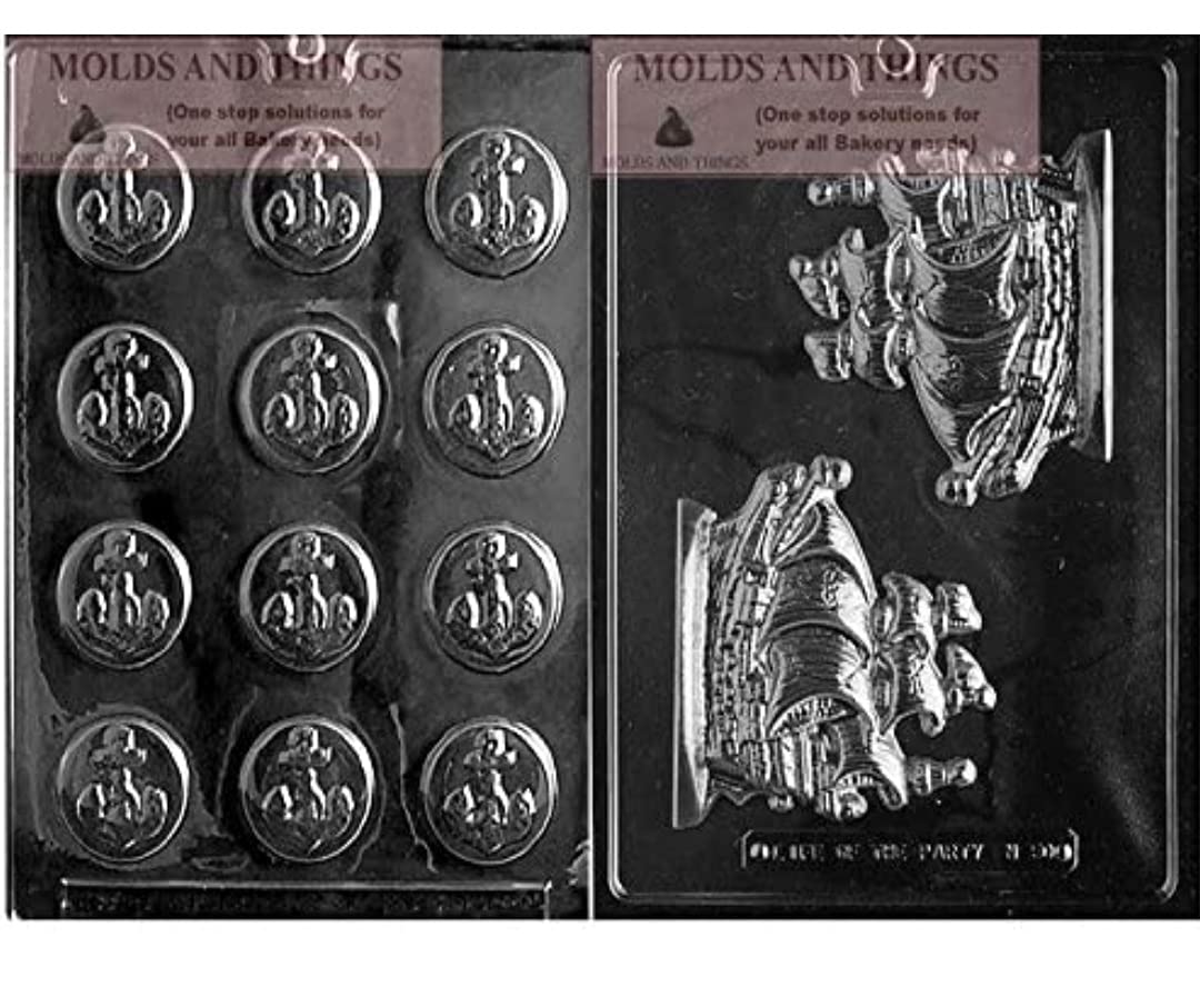 Pirate Ship & Anchor Mints Chocolate Candy Molds Set - Premium Silicone Baking Molds with Detailed Instructions for DIY Candy Making, Cake Decorating, and Party Treats - Perfect for Halloween, Birthday Parties, and Holiday Gifts