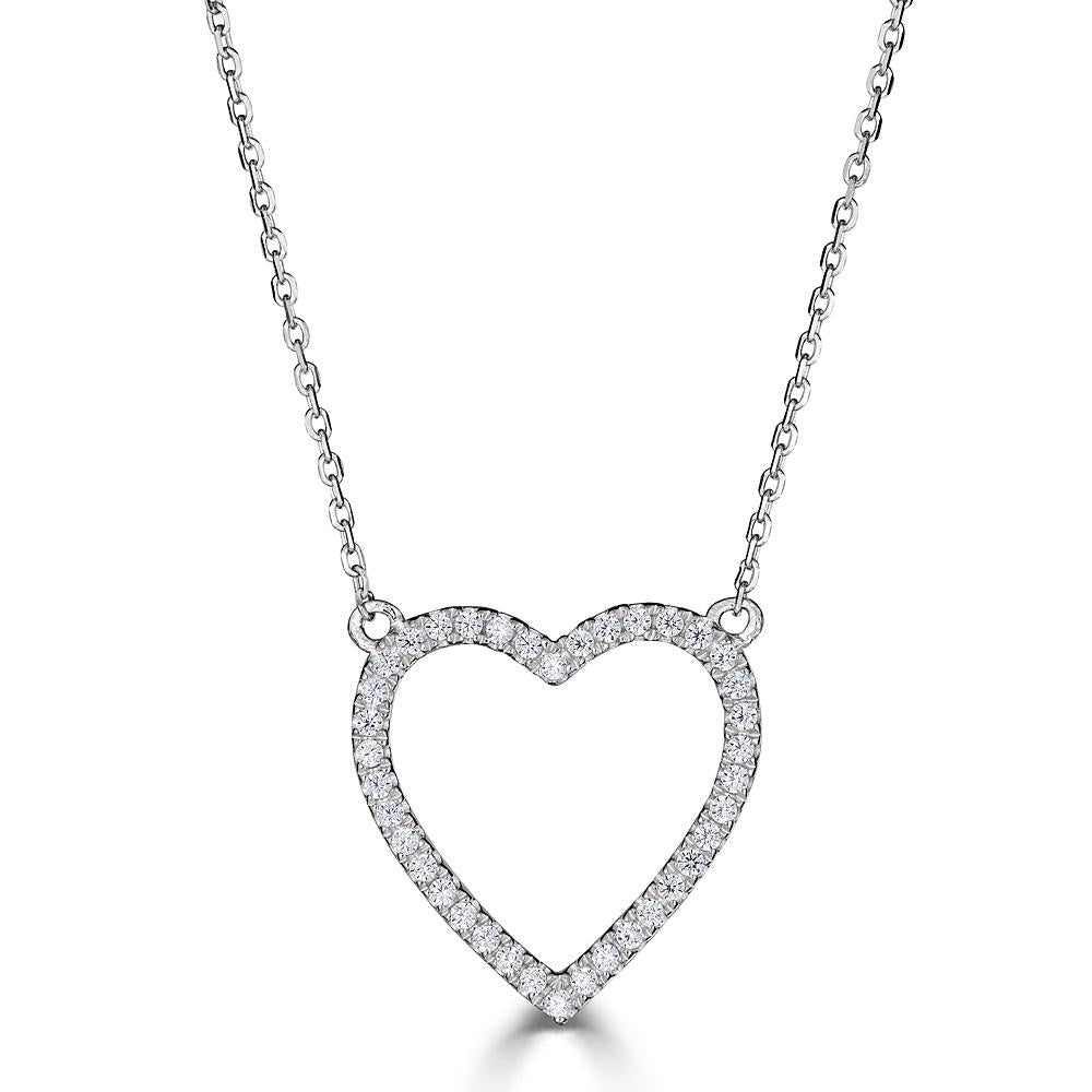 14KT Gold Diamond Open Heart Necklace - 0.16 CTW Genuine Diamond Pendant for Women | Perfect Gift for Valentine's Day, Anniversary & Special Occasions
