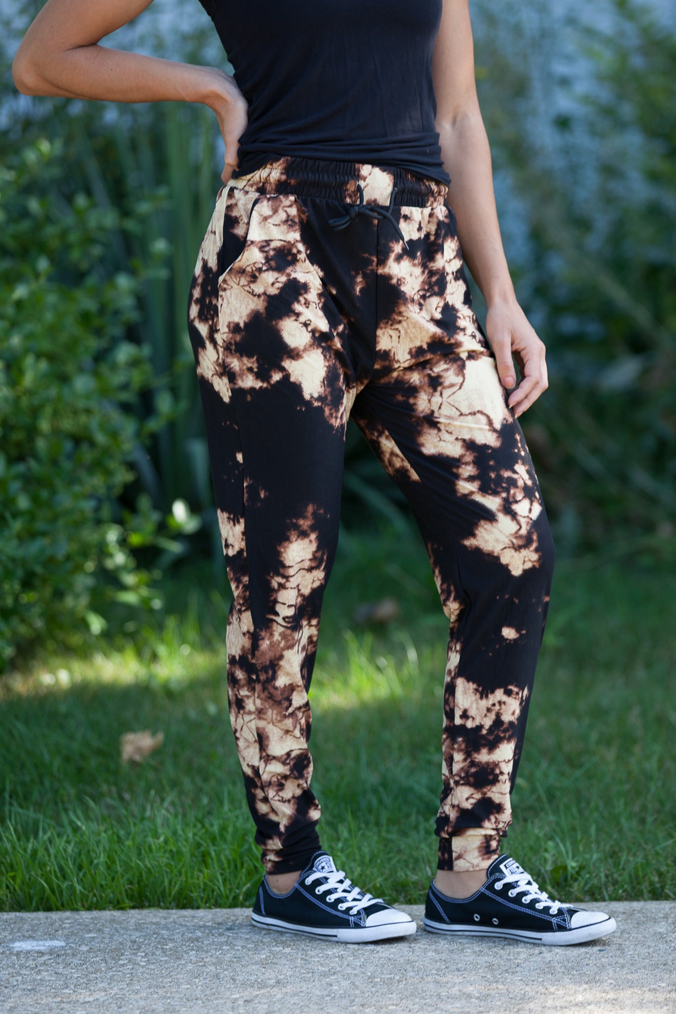 Bleach Tie Dye Joggers for Women - Stylish Comfortable Yoga Pants for Running, Lounge & Casual Wear