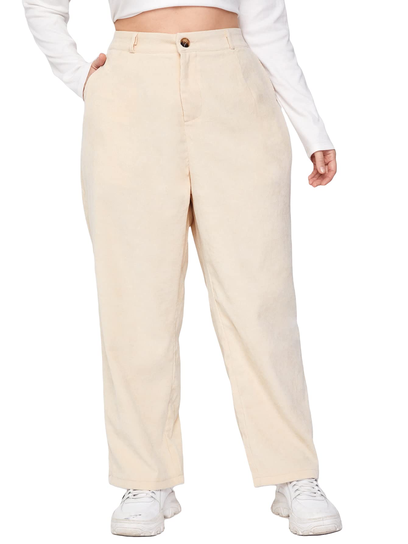 Floerns Women's Plus Size High Waist Corduroy Wide Leg Pants - Comfortable Workout & Casual Pants for Yoga, Office & Everyday Wear