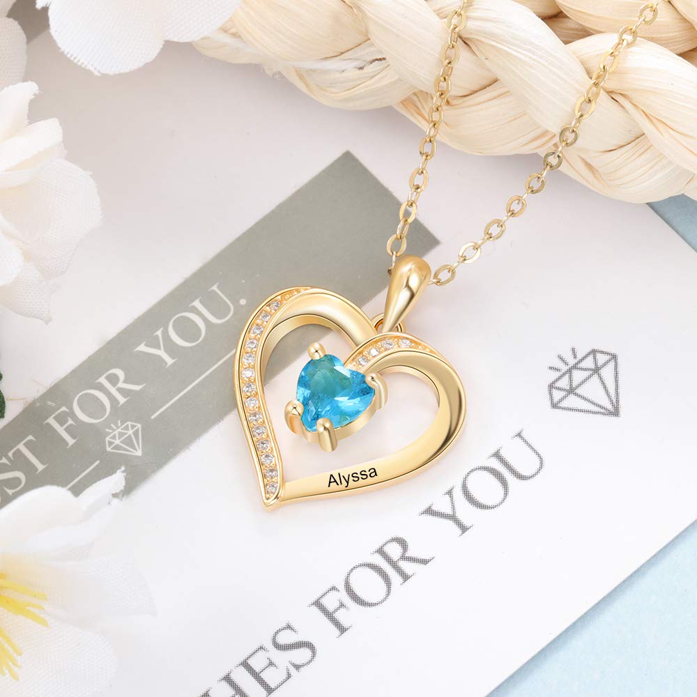Custom Heart Necklace with Birthstone & Name Engraving - Personalized Jewelry Gift for Women, Wife, Girlfriend - Mother's Day, Anniversary, Birthday & Valentine's Day Present - Perfect for Romantic Dates, Proposals & Special Occasions - Elegant Everyday Wear & Thoughtful Gift Giving