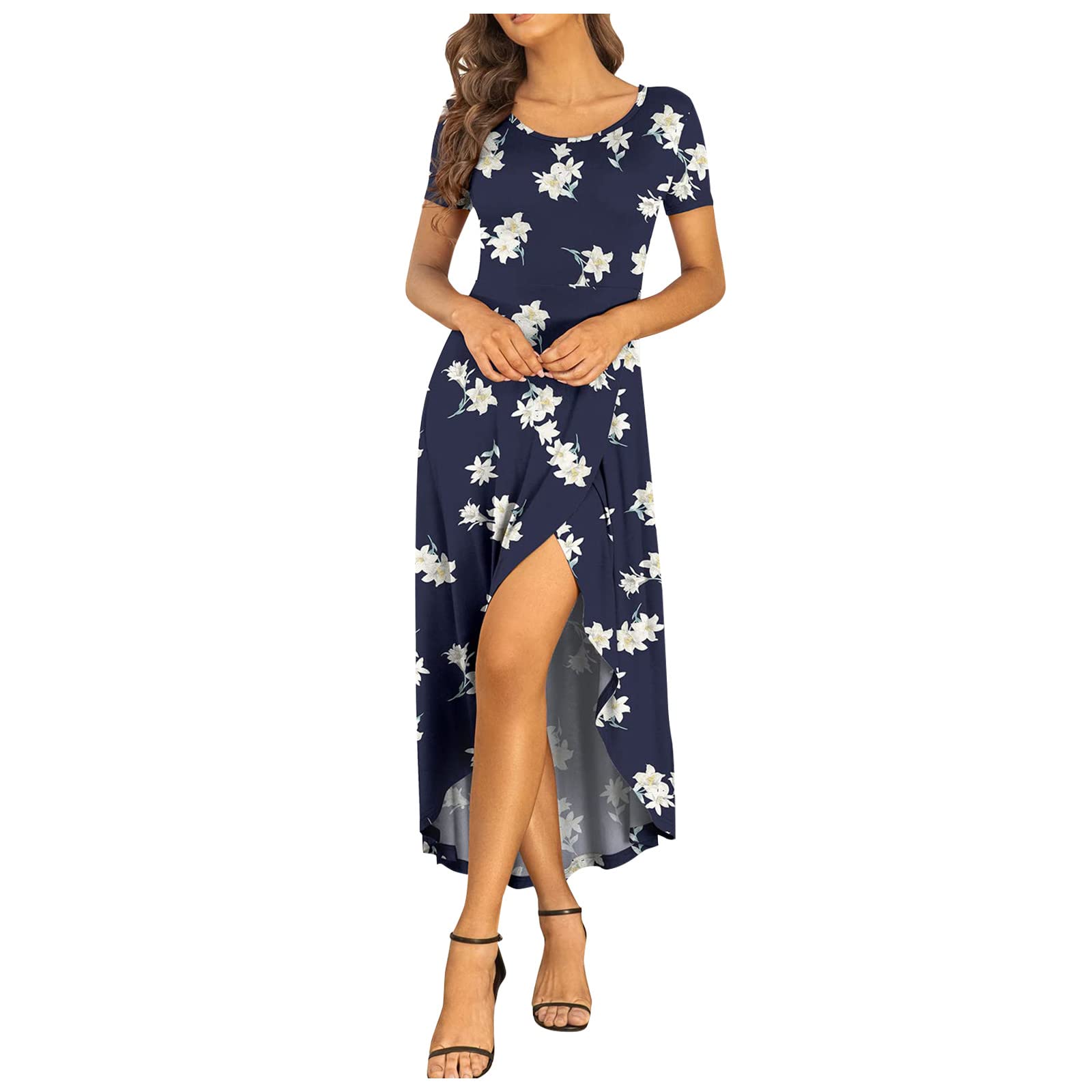 Elegant Women's Long Summer Dress with Ruffles - Short Sleeve Wedding Guest Dress, Casual Prom Gown for Special Occasions | Perfect for Weddings, Parties, and Formal Events