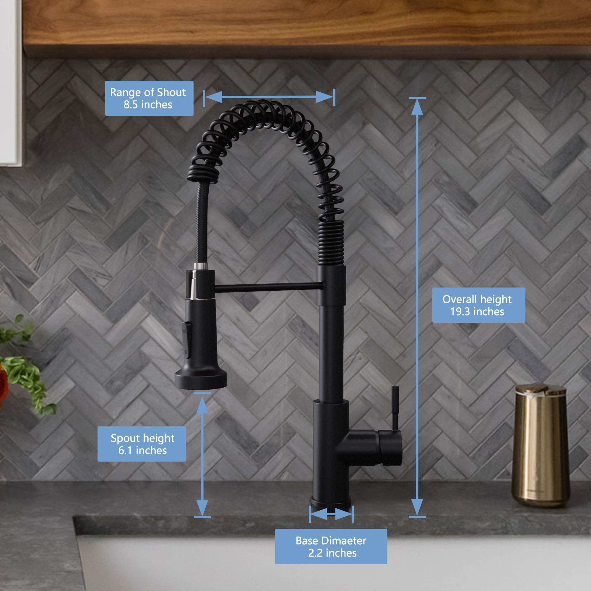 Premium Black Kitchen Faucet with Pull Down Sprayer - Single Hole Spring Loaded Sink Faucet for Modern Farmhouse, RV, Laundry Room & Outdoor Use - Ideal for Camping, Mobile Homes & Commercial Kitchens - Durable Matte Finish Waterfall Design
