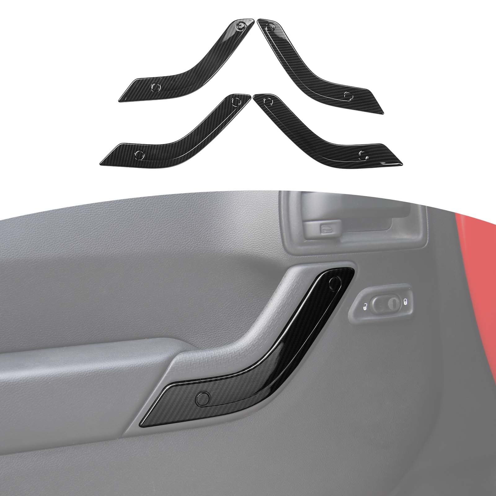 Carbon Fiber Inner Door Handle Panel Trim Cover for Jeep Wrangler JK JKU 2011-2017 - Interior Accessories Set of 4pcs - Upgrade Your Ride with Stylish Protection for Off-Road Adventures