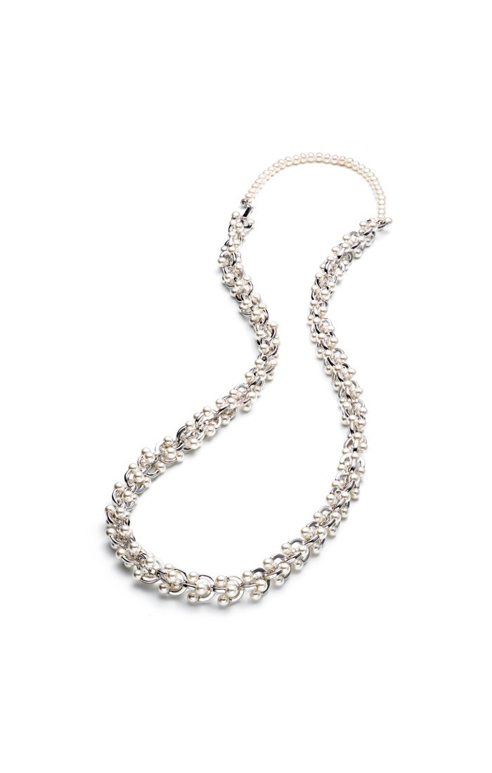 Stylish Silver Pearl Horseshoe Barbell Necklace - Elegant Jewelry for Women, Perfect for Parties, Weddings & Everyday Wear